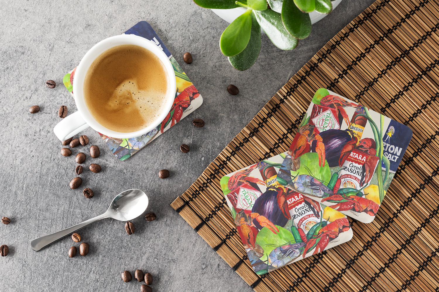Louisiana Spices Foam Coasters Set of 4 Cup Coasters for Indoor Outdoor, Tabletop Protection, Anti Slip, Mouse pad Material
