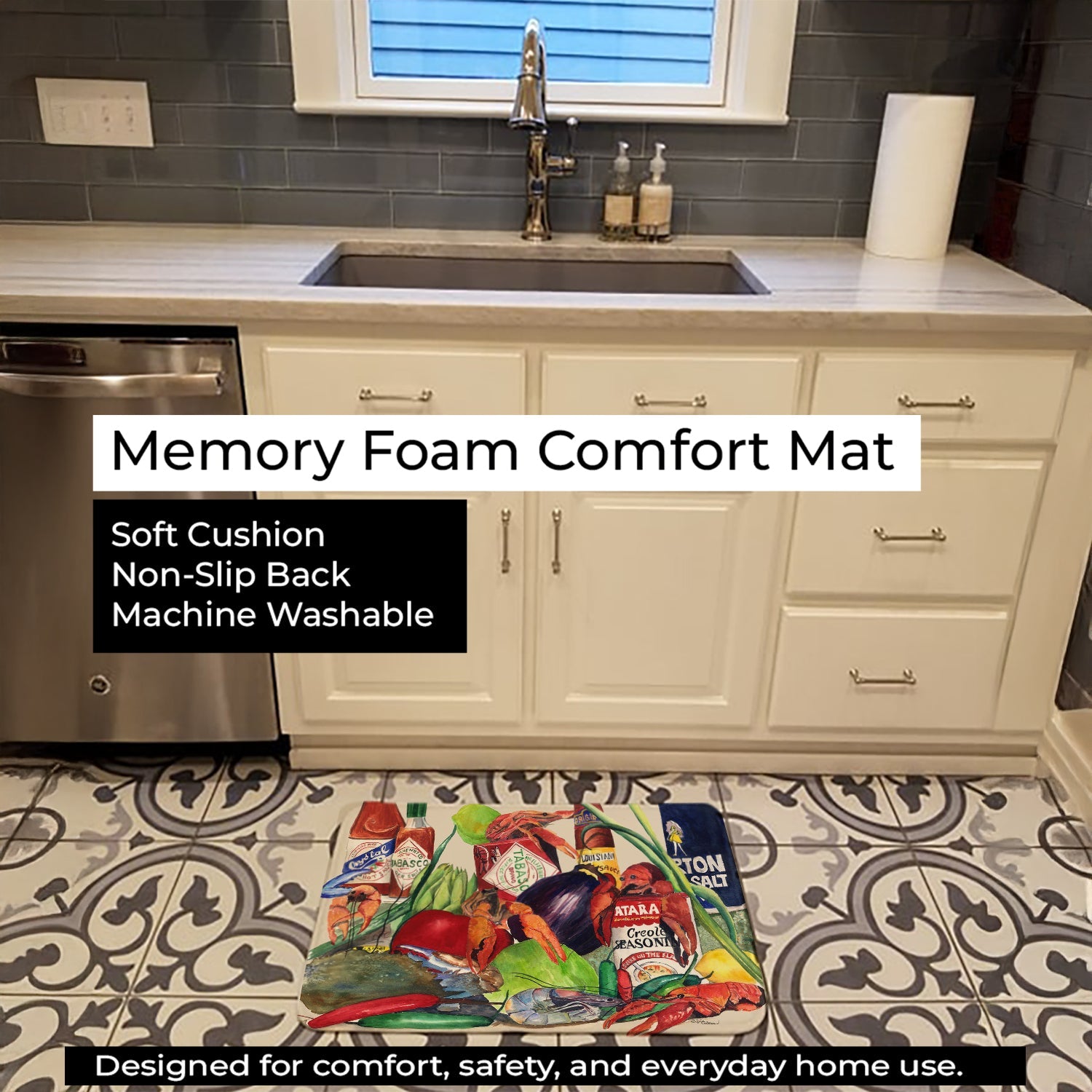 Louisana Spices Memory Foam Kitchen Mat Machine Washable Anti-Fatigue Cushion Comfort Bath or Kitchen Rug