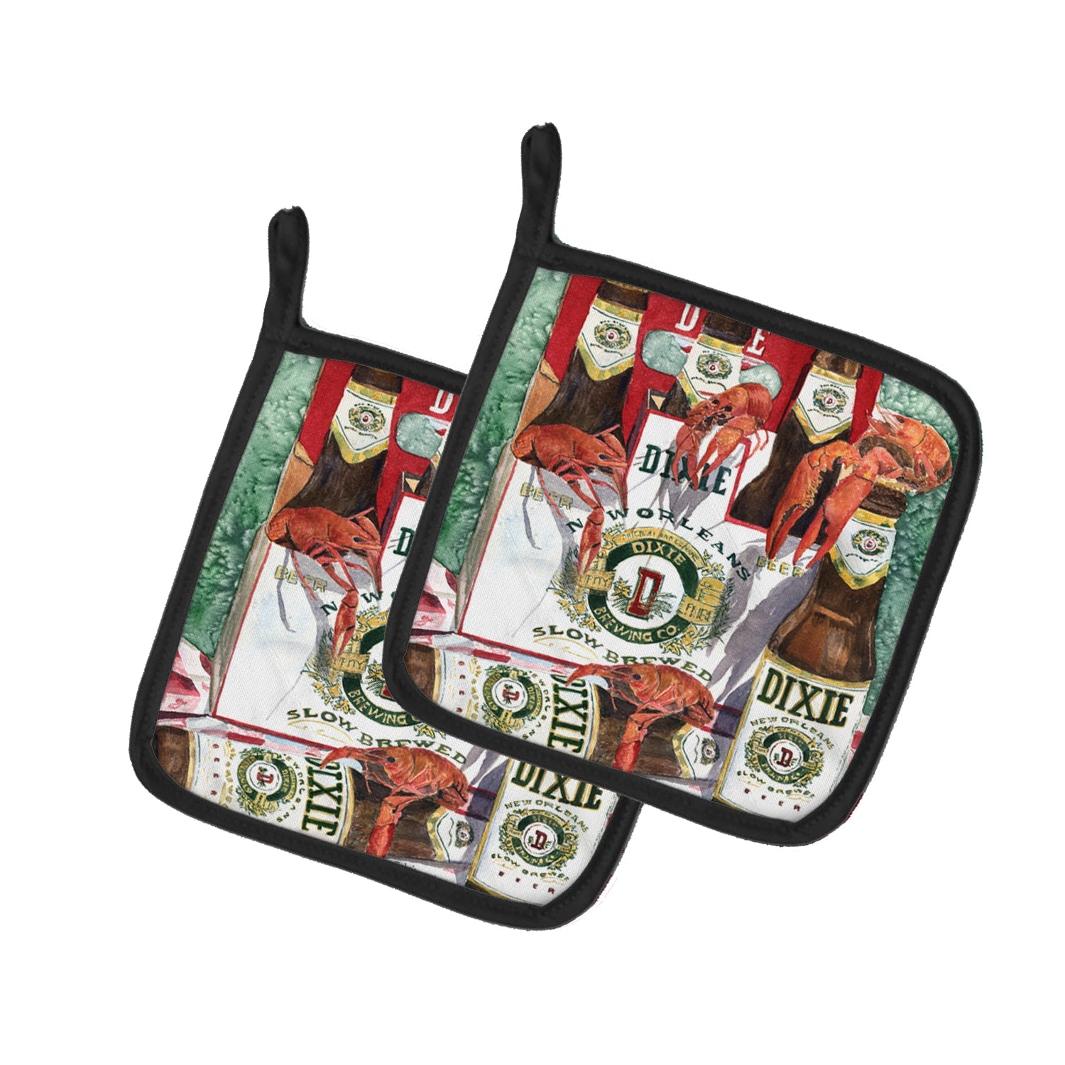 Dixie Beer and Crawfish New Orleans Pot Holder Set of 2 Heat Resistant Quilted Hot Pads 7.5 x 7.5 Inch, Insulated Kitchen Trivets for Cooking & Baking