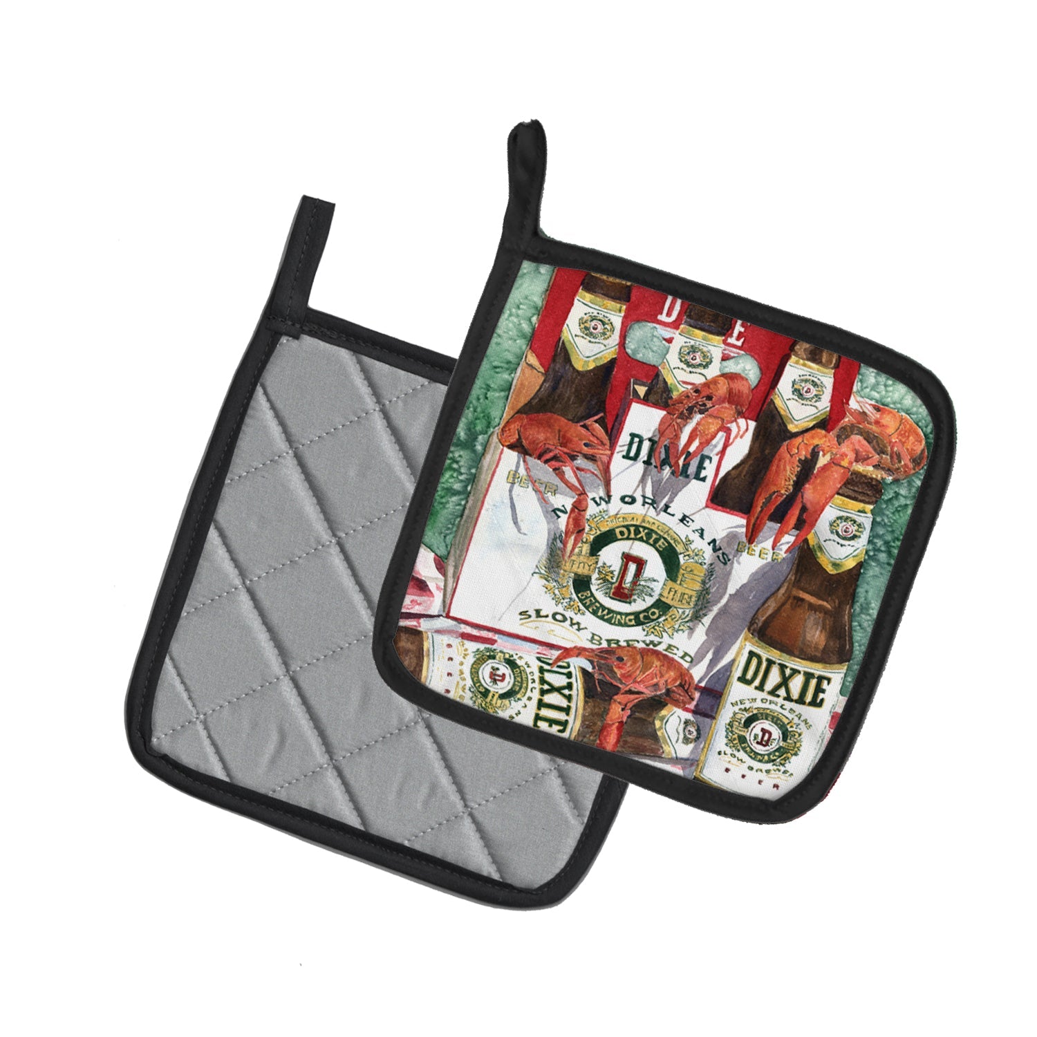 Dixie Beer and Crawfish New Orleans Pot Holder Set of 2 Heat Resistant Quilted Hot Pads 7.5 x 7.5 Inch, Insulated Kitchen Trivets for Cooking & Baking