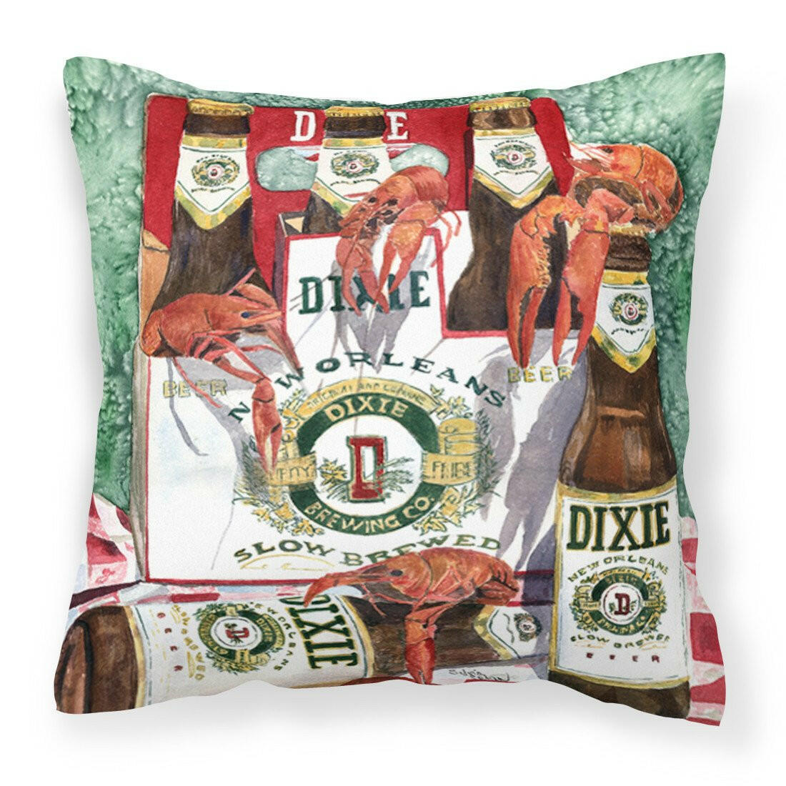 Dixie Beer and Crawfish New Orleans Decorative Throw Pillow 14x14 Indoor Outdoor Accent Cushion, Fabric Cover with Insert for Sofa, Bed, Porch & Living Room