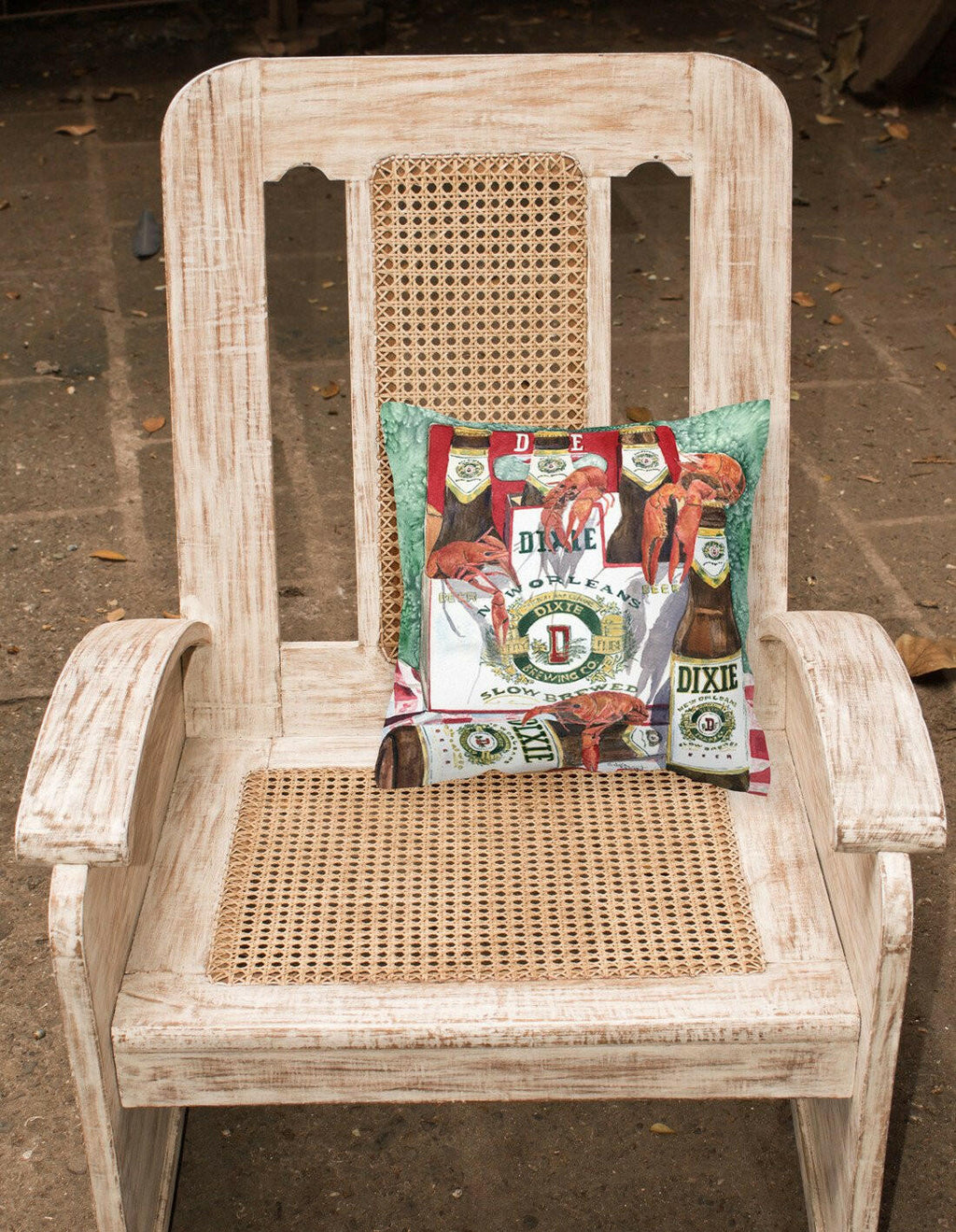 Dixie Beer and Crawfish New Orleans Decorative Throw Pillow 14x14 Indoor Outdoor Accent Cushion, Fabric Cover with Insert for Sofa, Bed, Porch & Living Room