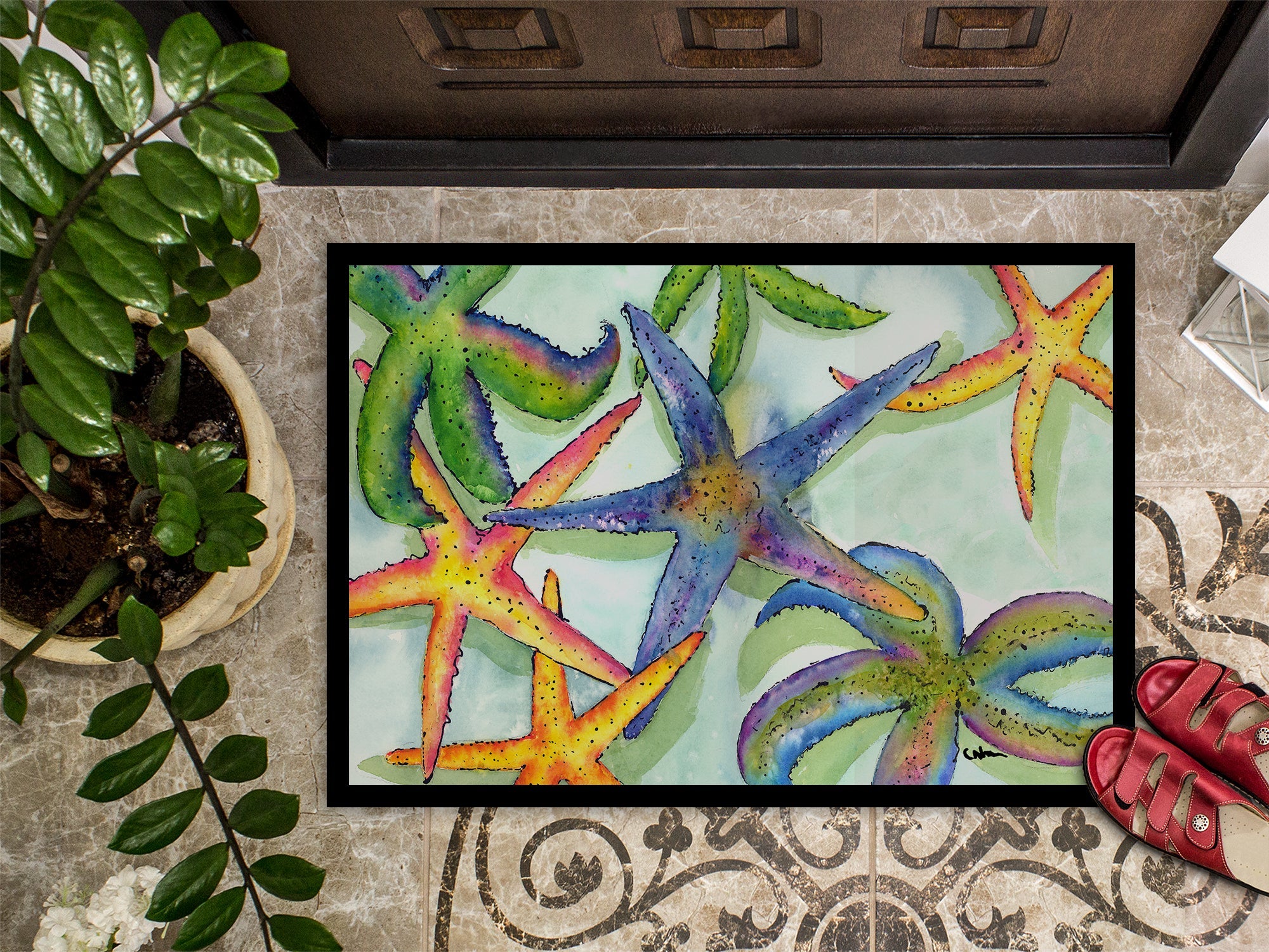 Starfish Doormat Indoor Outdoor 18H X 27W Front Door Mat Rugs for Entryway, Non Slip Washable