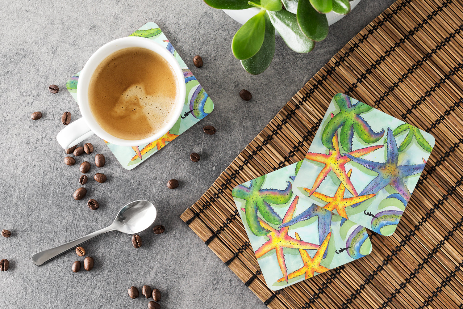 Starfish Foam Coasters Set of 4 Cup Coasters for Indoor Outdoor, Tabletop Protection, Anti Slip, Mouse pad Material