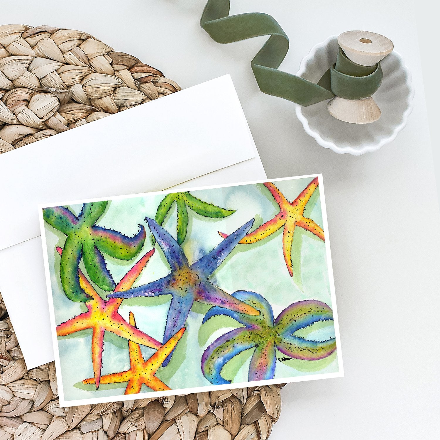 Starfish Greeting Cards Pack of 8 Blank Cards with Envelopes Whimsical A7 Size 5x7