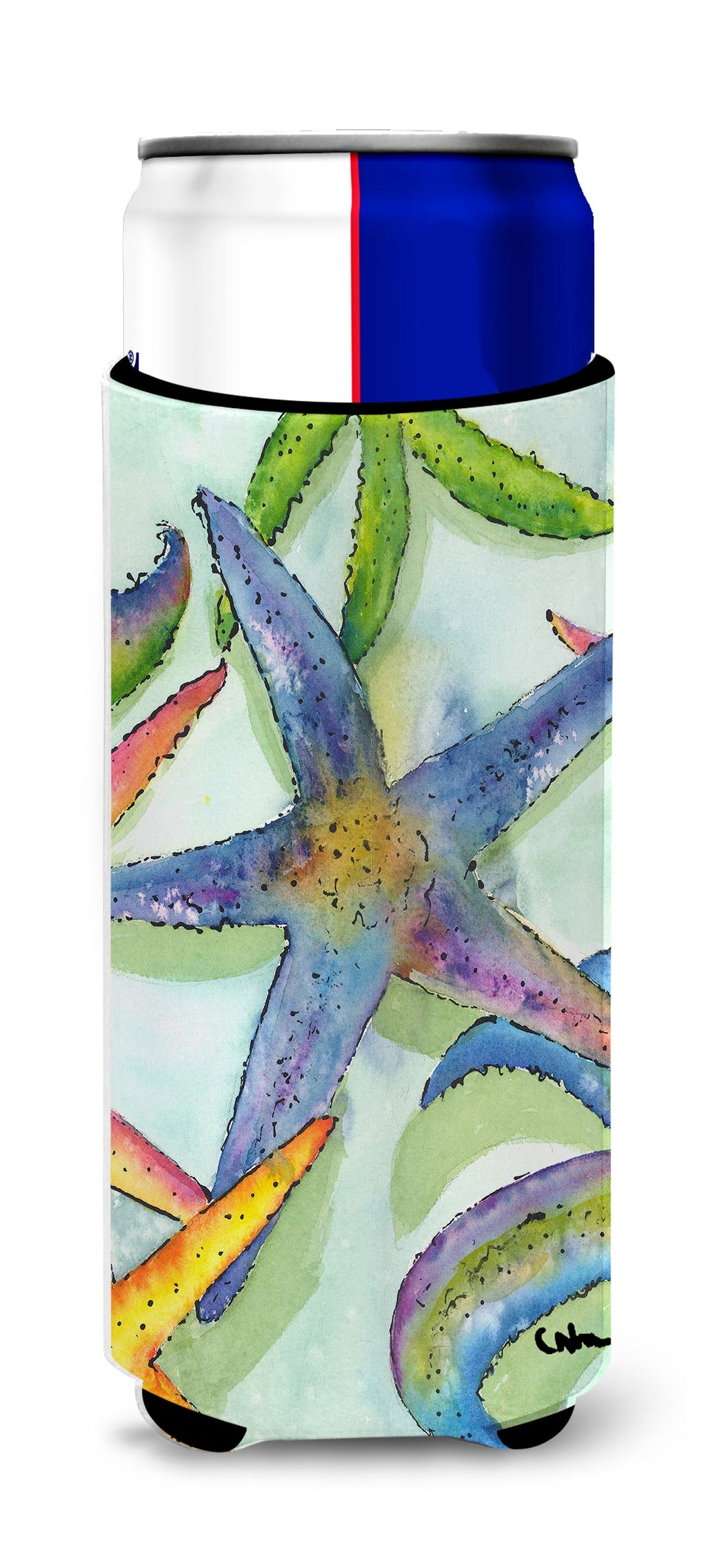 Starfish Slim Can Hugger , Insulated Foam Hugger for 12 oz Slim Cans, Beer Bottles & Water Bottles, Printed in USA