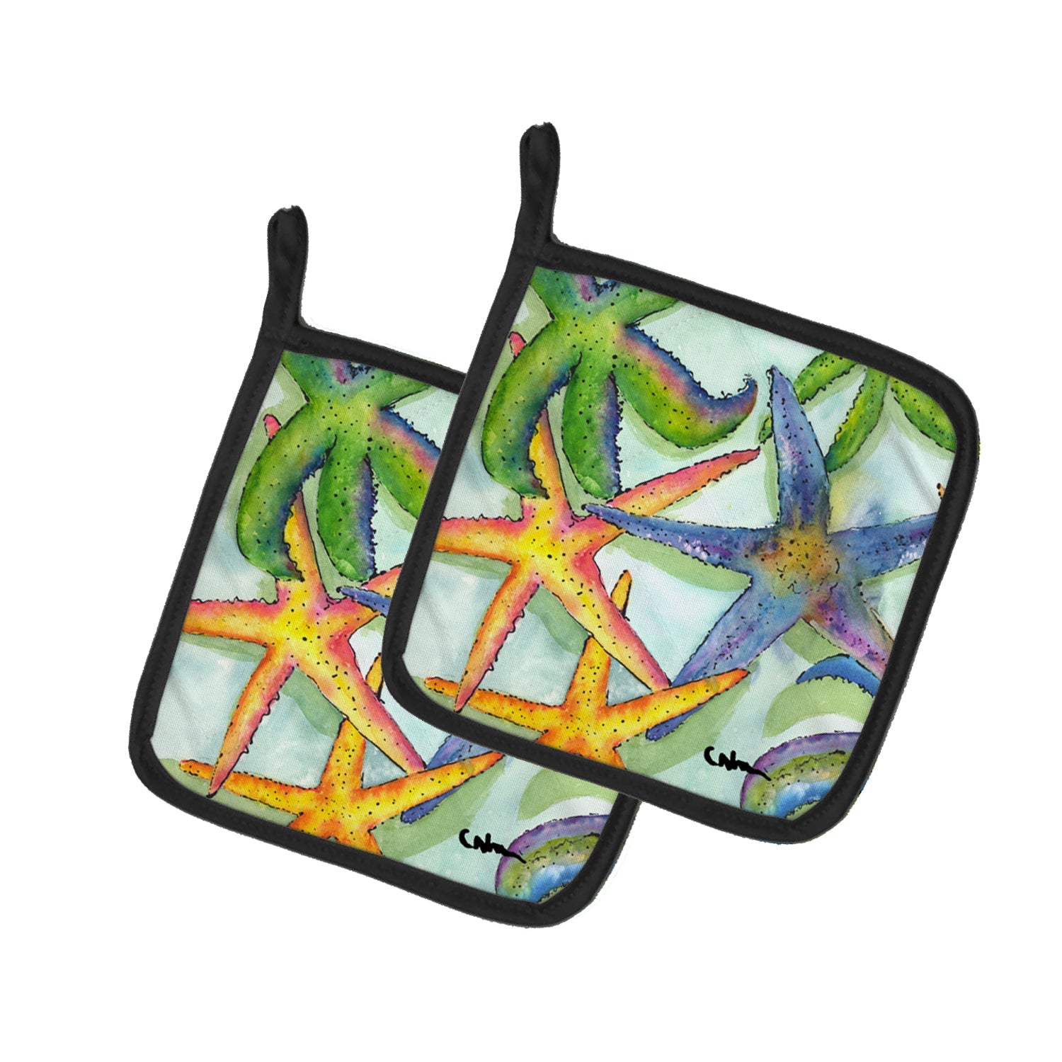 Starfish Pot Holder Set of 2 Heat Resistant Quilted Hot Pads 7.5 x 7.5 Inch, Insulated Kitchen Trivets for Cooking & Baking