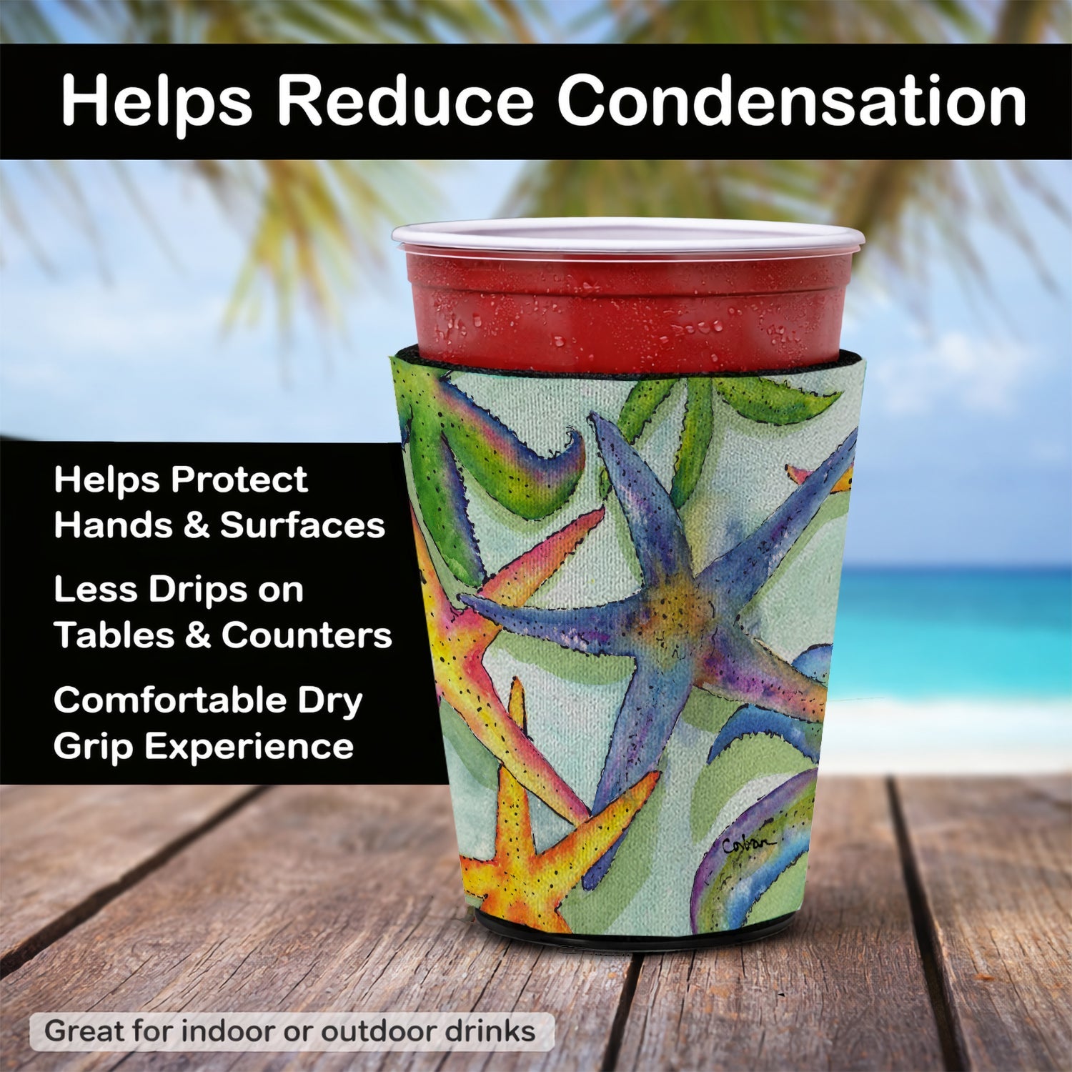 Starfish Red Cup Hugger Sleeve for 16–22 oz Party Cups, Insulated Foam Drink Holder for Iced Coffee, Tailgate & BBQ Reusable