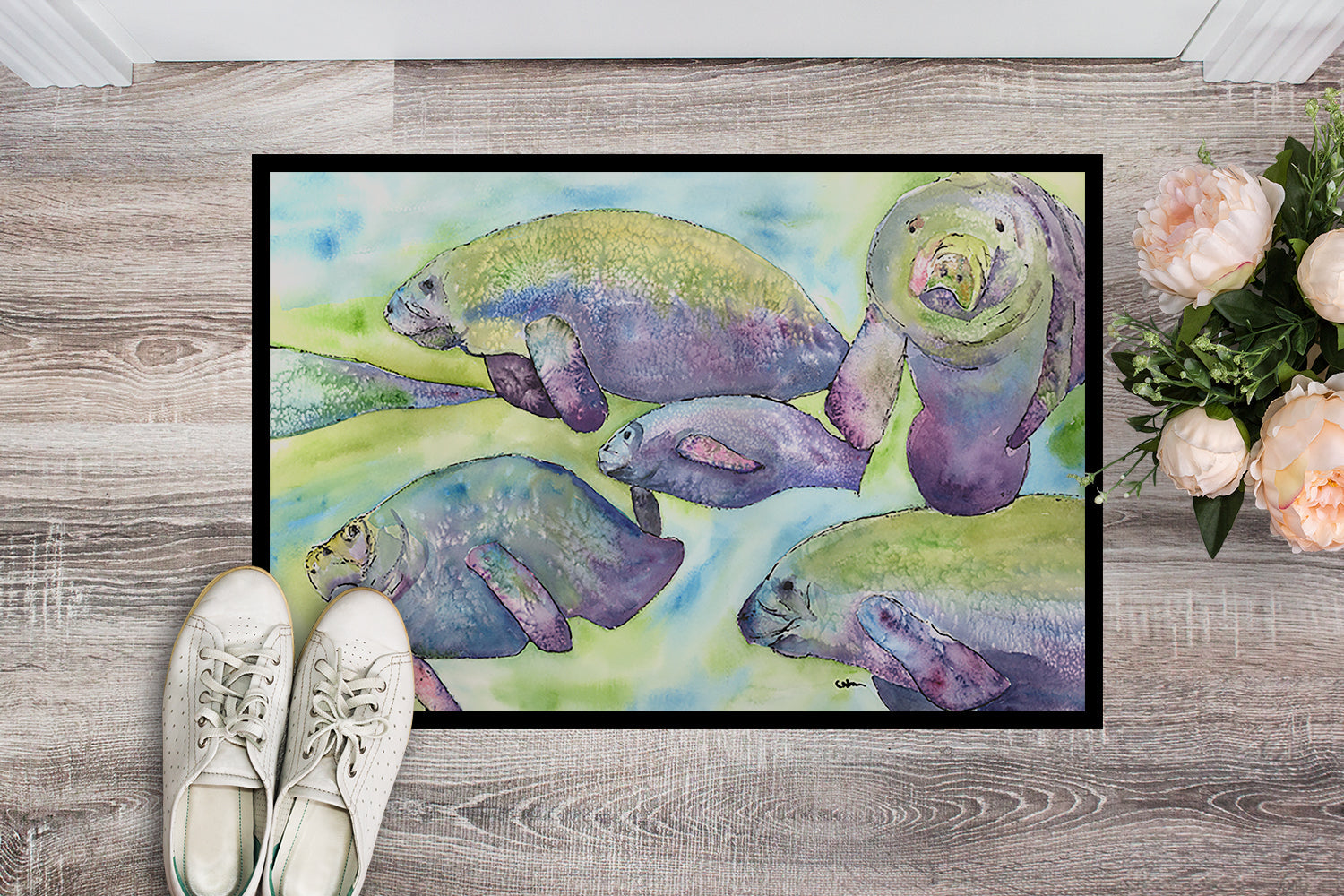 Manatee Doormat Indoor Outdoor 24H X 36W Front Door Mat Rugs for Entryway, Non Slip Washable Low Pile,