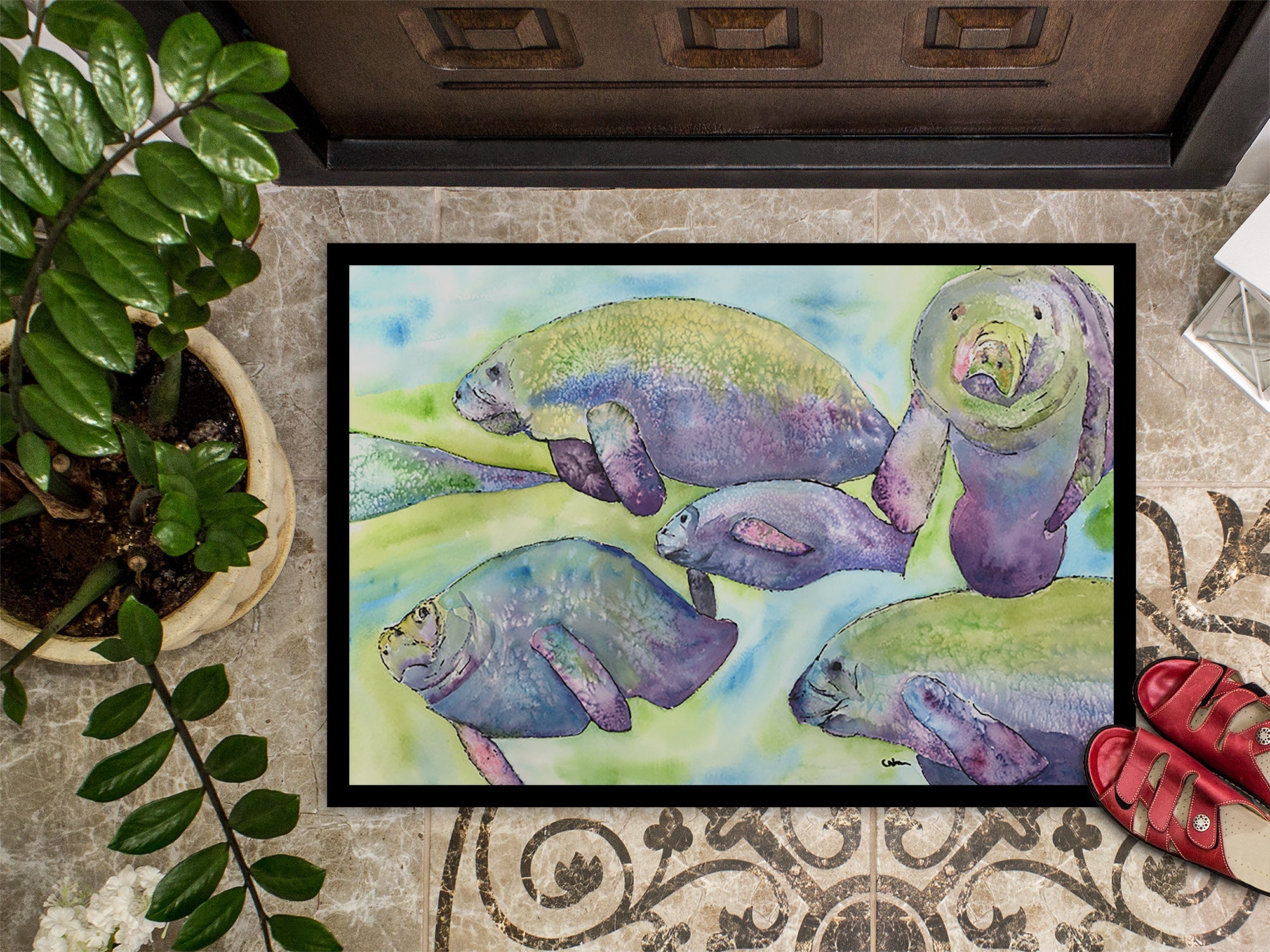 Manatee Doormat Indoor Outdoor 24H X 36W Front Door Mat Rugs for Entryway, Non Slip Washable Low Pile,