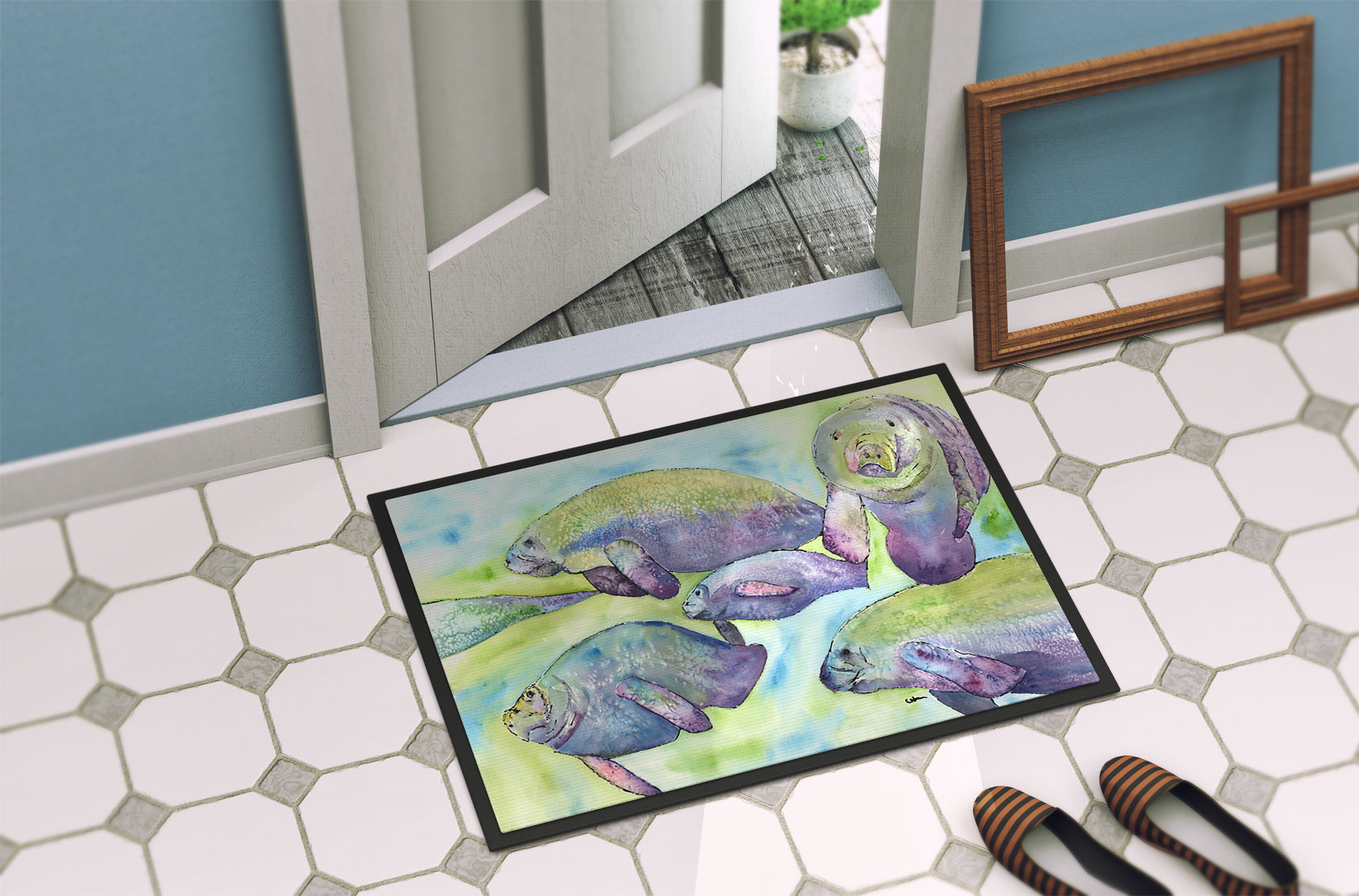 Manatee Doormat Indoor Outdoor 24H X 36W Front Door Mat Rugs for Entryway, Non Slip Washable Low Pile,