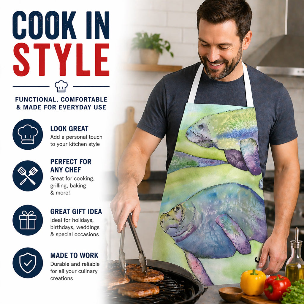 Manatee Apron Cooking Kitchen Server Baking Crafts Gardening for Adult Women Men, Unisex, Large, Multicolor