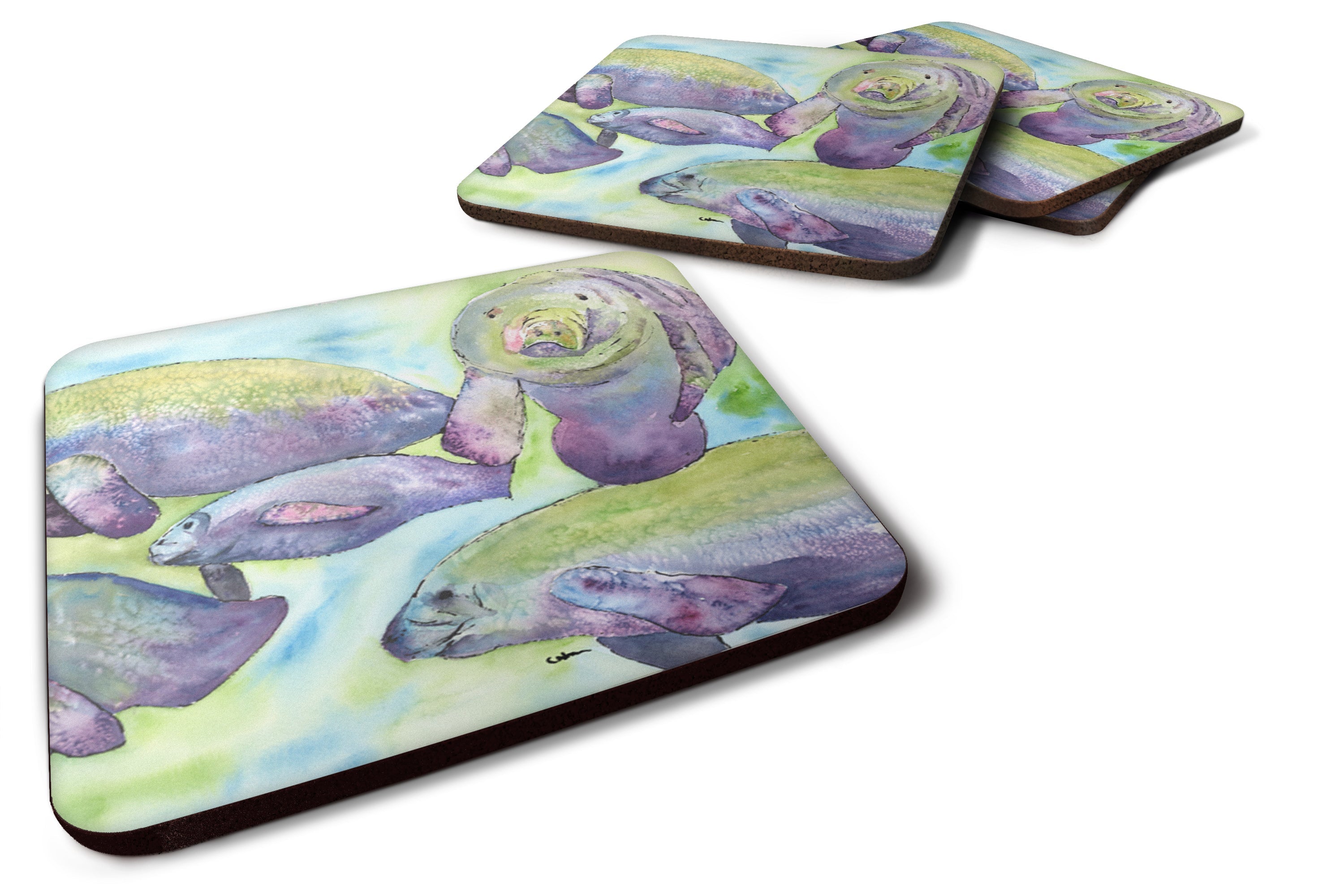 Manatee Foam Coasters Set of 4 Cup Coasters for Indoor Outdoor, Tabletop Protection, Anti Slip, Mouse pad Material