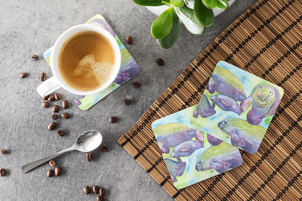 Manatee Foam Coasters Set of 4 Cup Coasters for Indoor Outdoor, Tabletop Protection, Anti Slip, Mouse pad Material