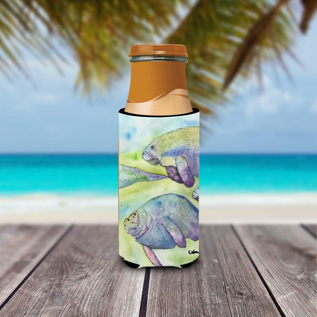 Manatee Slim Can Hugger , Insulated Foam Hugger for 12 oz Slim Cans, Beer Bottles & Water Bottles, Printed in USA