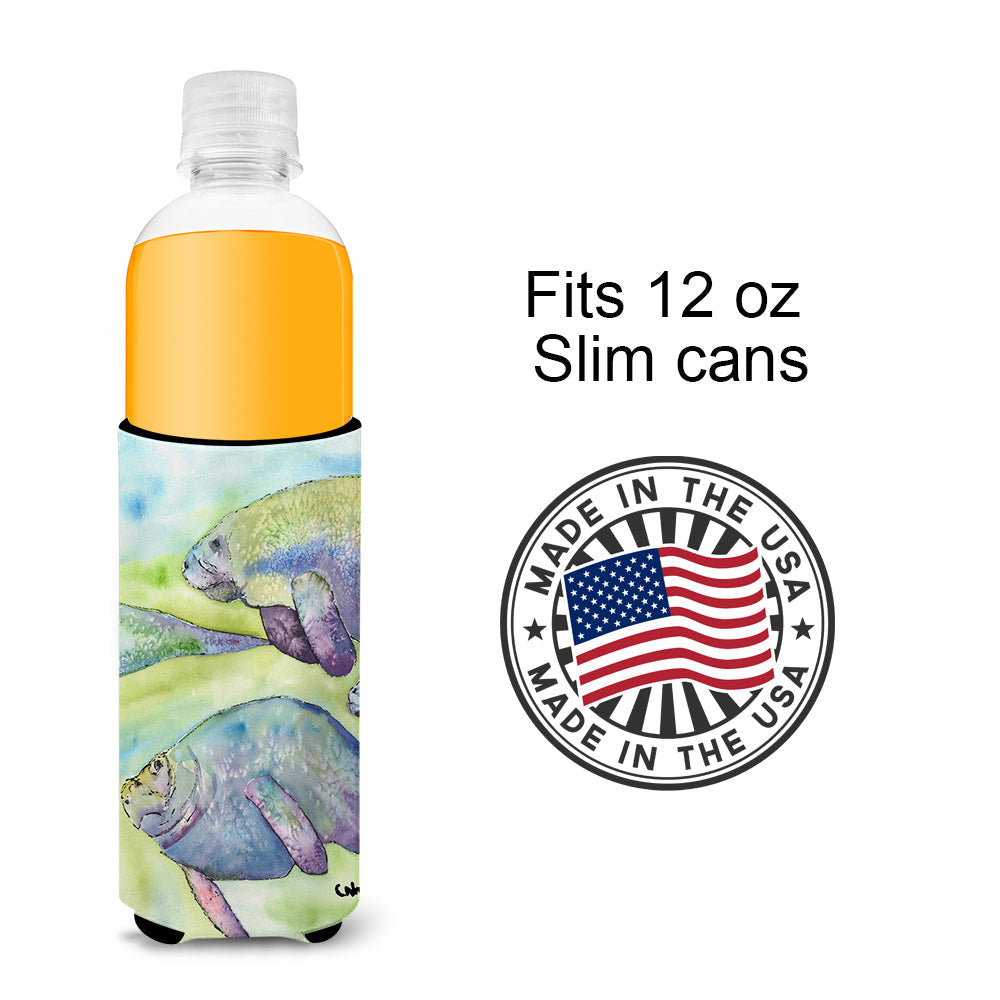 Manatee Slim Can Hugger , Insulated Foam Hugger for 12 oz Slim Cans, Beer Bottles & Water Bottles, Printed in USA