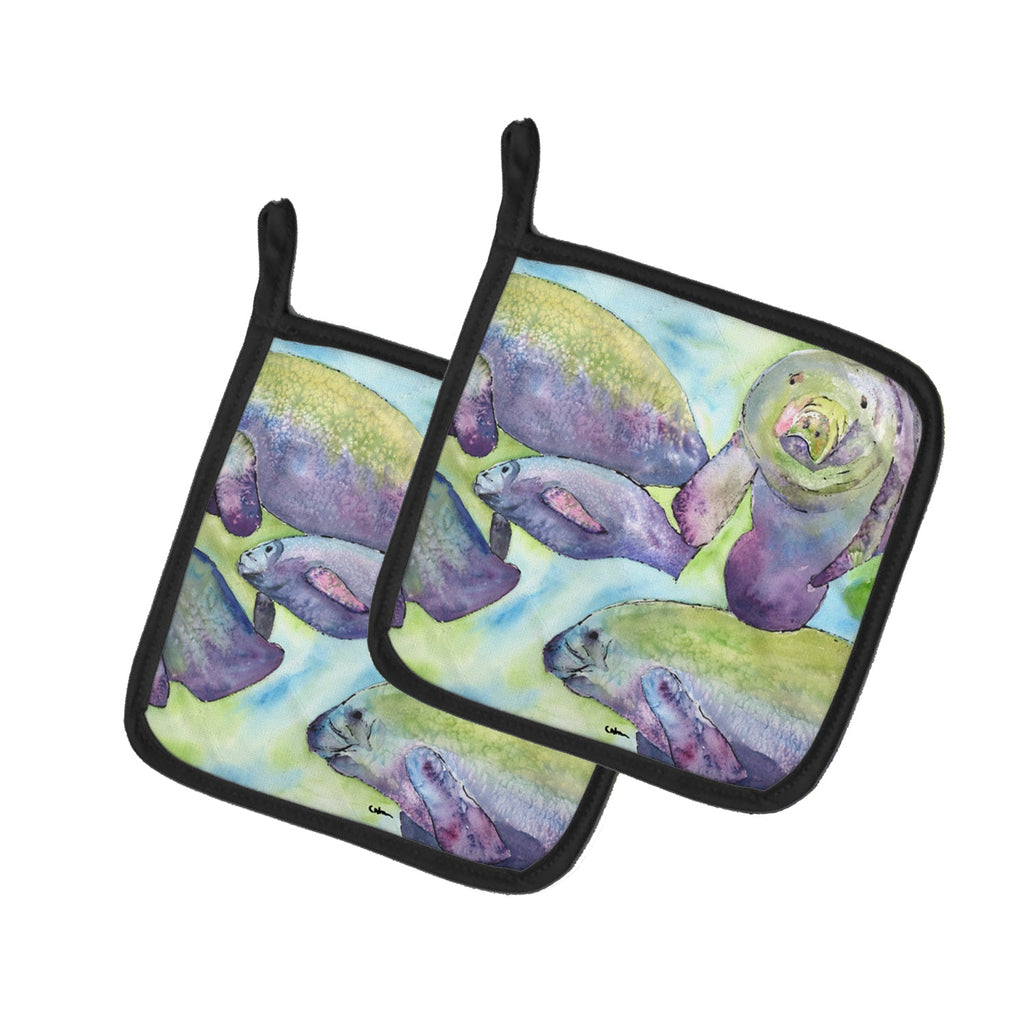 Manatee Pot Holder Set of 2 Heat Resistant Quilted Hot Pads 7.5 x 7.5 Inch, Insulated Kitchen Trivets for Cooking & Baking