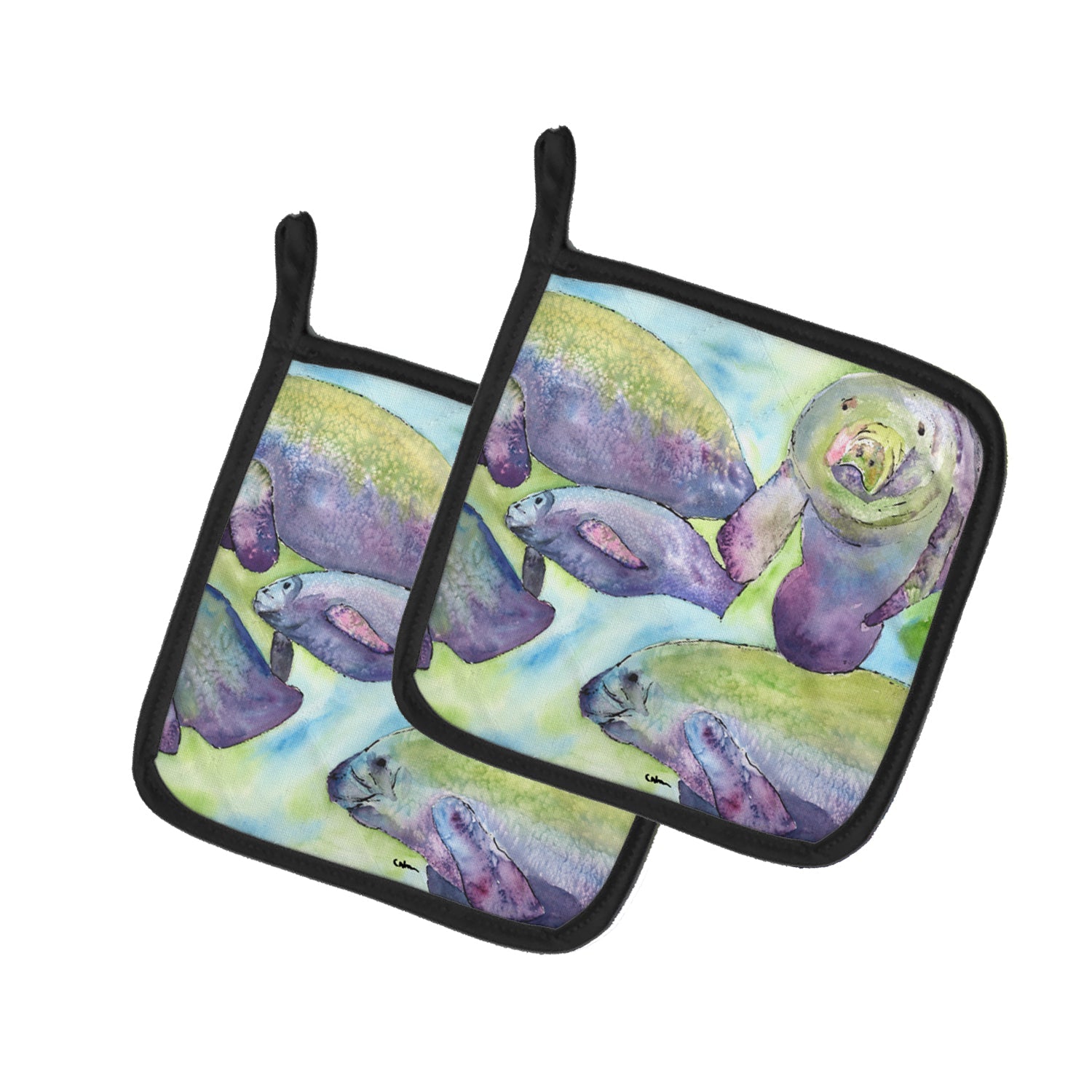 Manatee Pot Holder Set of 2 Heat Resistant Quilted Hot Pads 7.5 x 7.5 Inch, Insulated Kitchen Trivets for Cooking & Baking