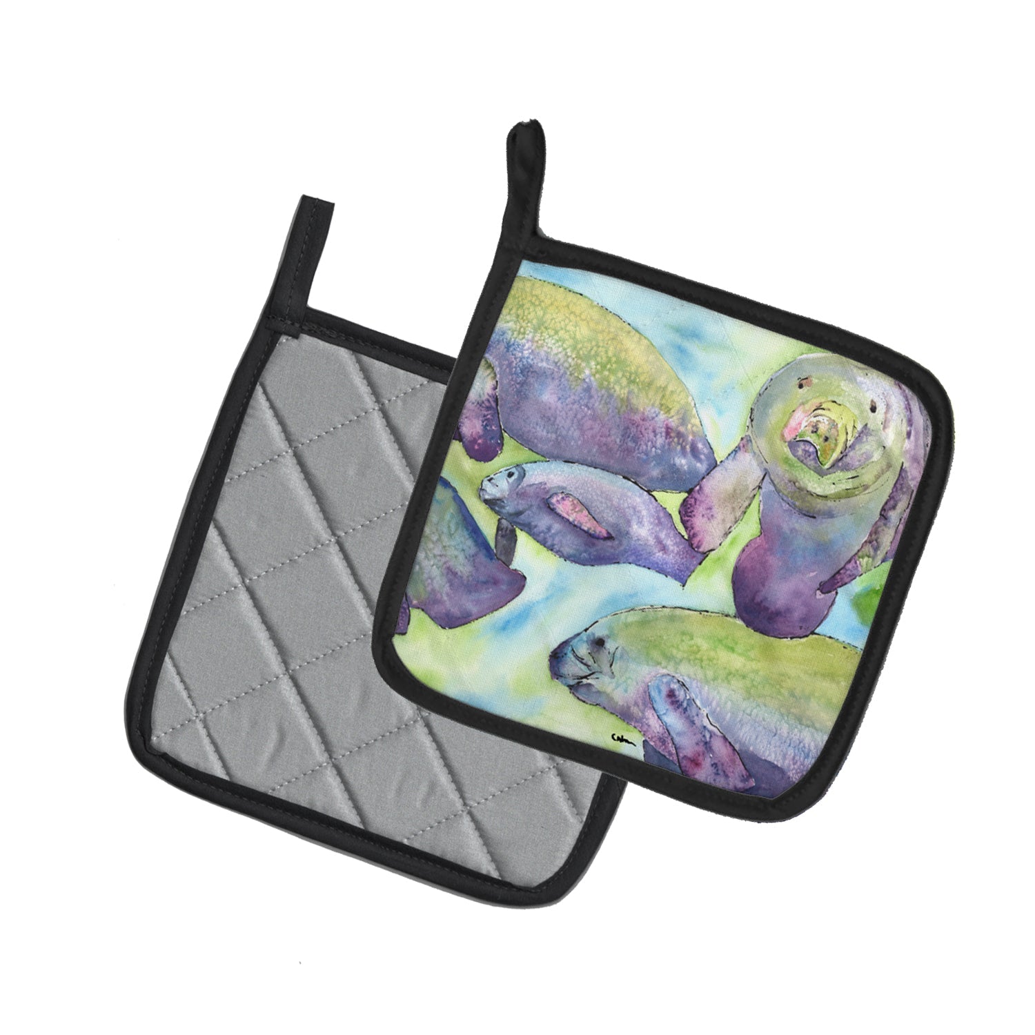 Manatee Pot Holder Set of 2 Heat Resistant Quilted Hot Pads 7.5 x 7.5 Inch, Insulated Kitchen Trivets for Cooking & Baking