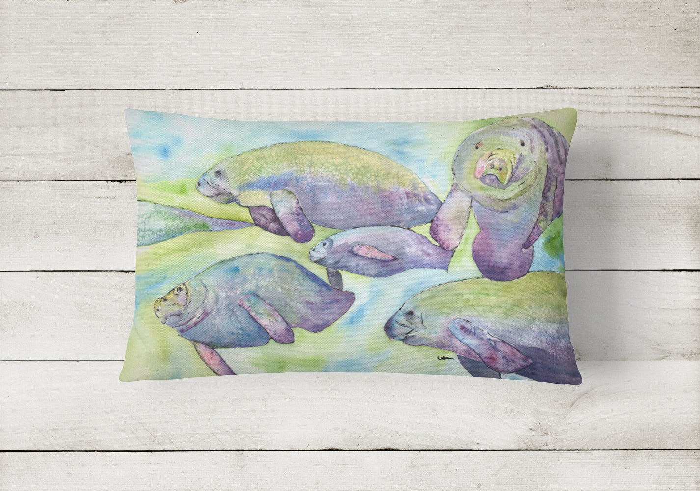 Manatee Decorative Throw Pillow 12x16 Indoor Outdoor Accent Cushion, Fabric Cover with Insert for Sofa, Bed, Porch & Living Room