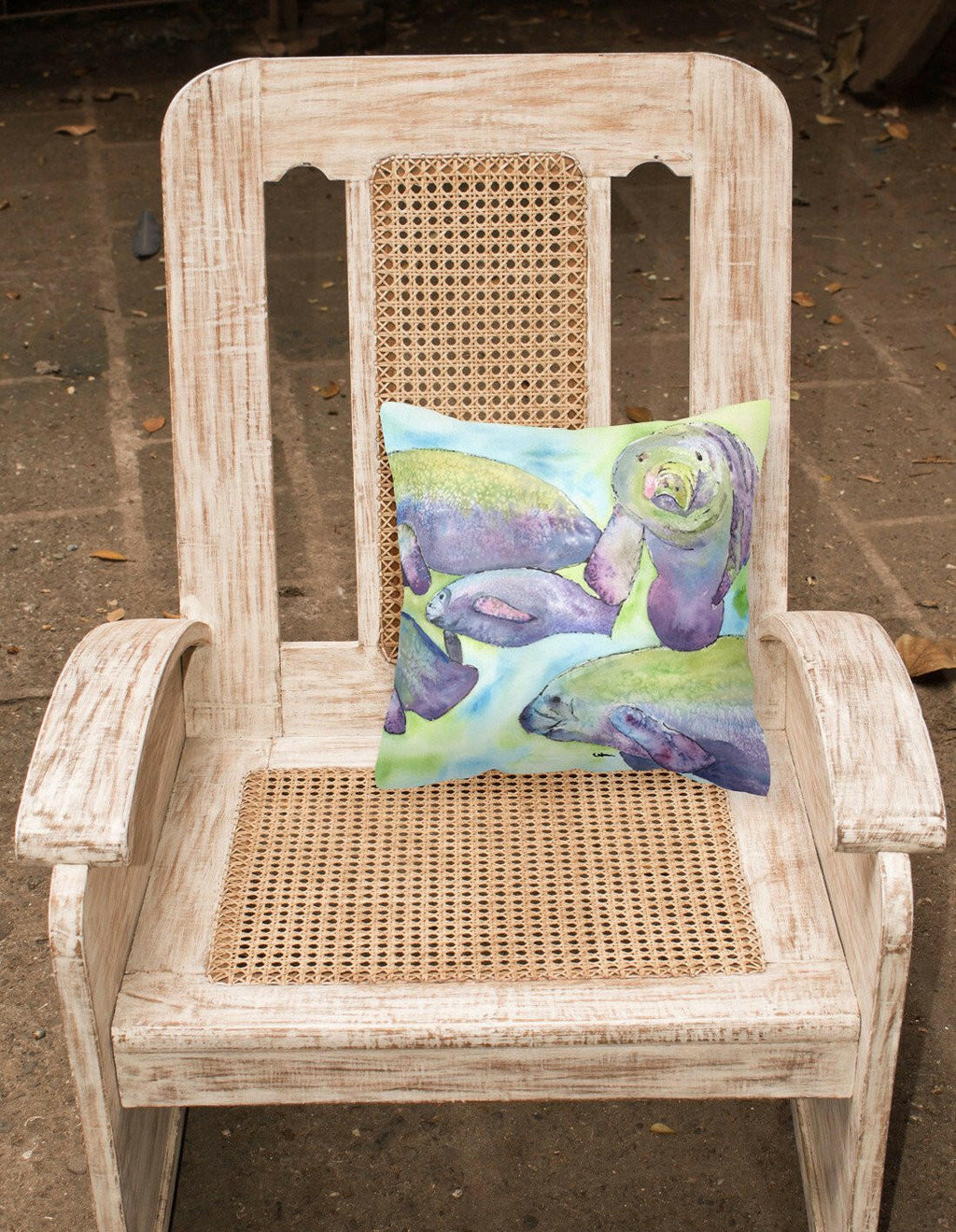 Manatee Decorative Throw Pillow 14x14 Indoor Outdoor Accent Cushion, Fabric Cover with Insert for Sofa, Bed, Porch & Living Room