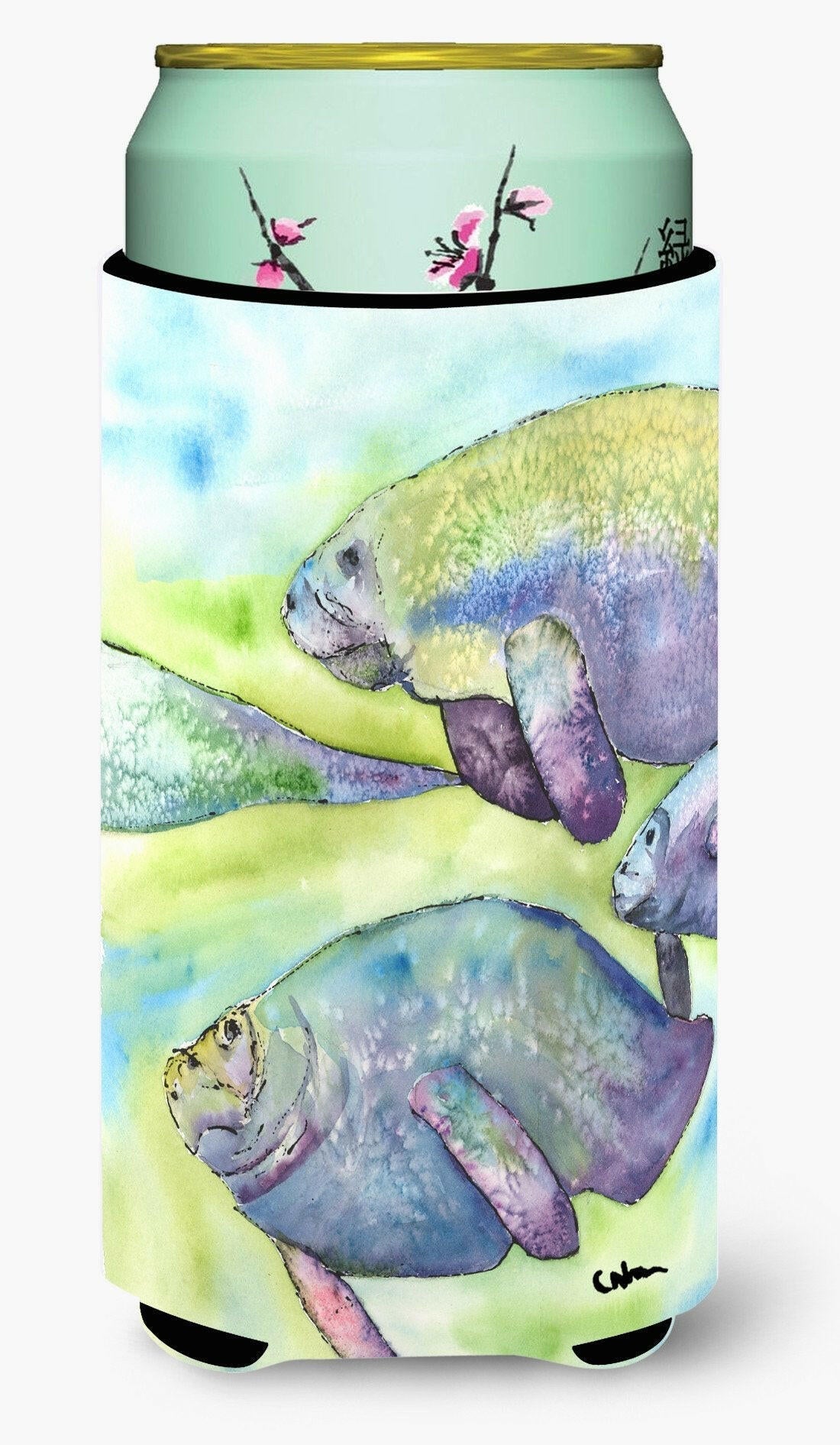Manatee Tall Boy Hugger Can Cooler Sleeve Machine Washable Drink Collapsible Insulator Beverage Insulated Holder