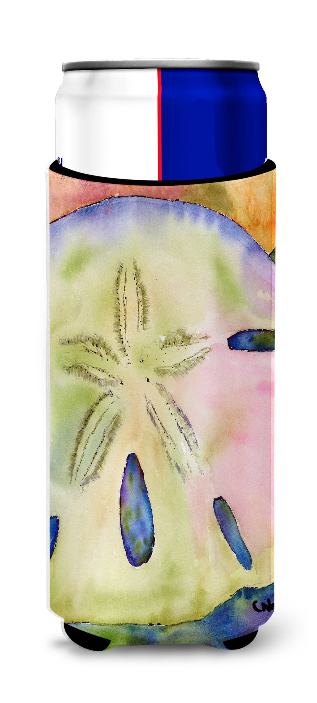 Sand Dollar Slim Can Hugger , Insulated Foam Hugger for 12 oz Slim Cans, Beer Bottles & Water Bottles, Printed in USA