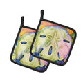 Sand Dollar Pot Holder Set of 2 Heat Resistant Quilted Hot Pads 7.5 x 7.5 Inch, Insulated Kitchen Trivets for Cooking & Baking