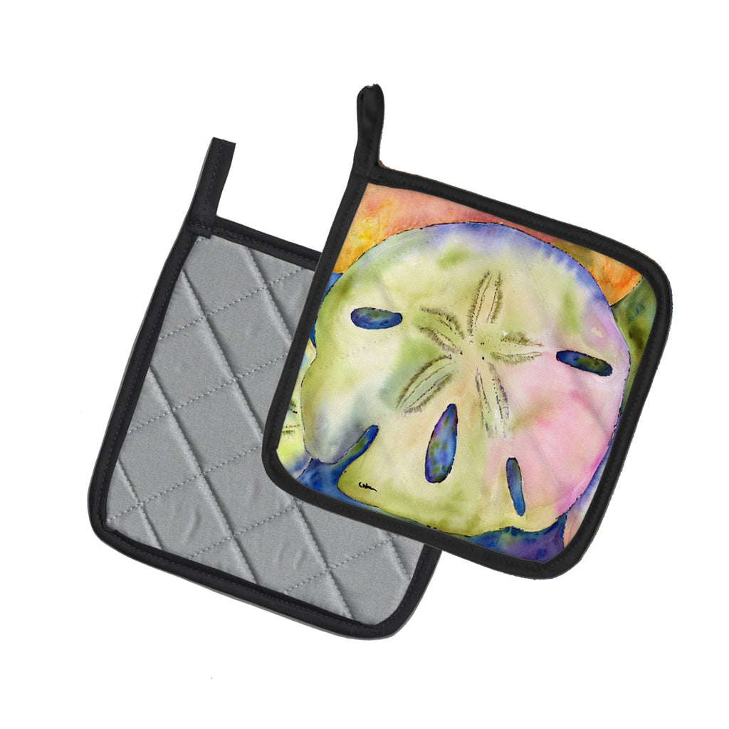 Sand Dollar Pot Holder Set of 2 Heat Resistant Quilted Hot Pads 7.5 x 7.5 Inch, Insulated Kitchen Trivets for Cooking & Baking
