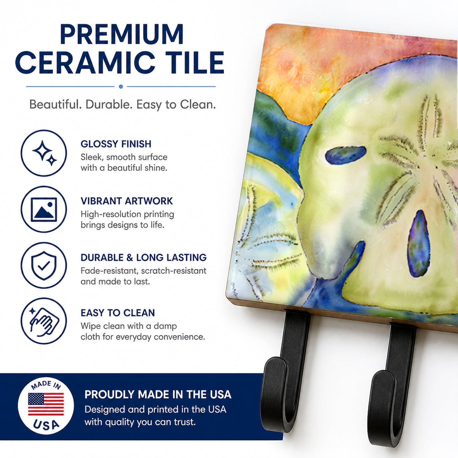 Sand Dollar Leash or Key Holder Wall Hooks, Coat Rack Wall Mount, for Hanging Keys, Towels, Aprons, Leashes