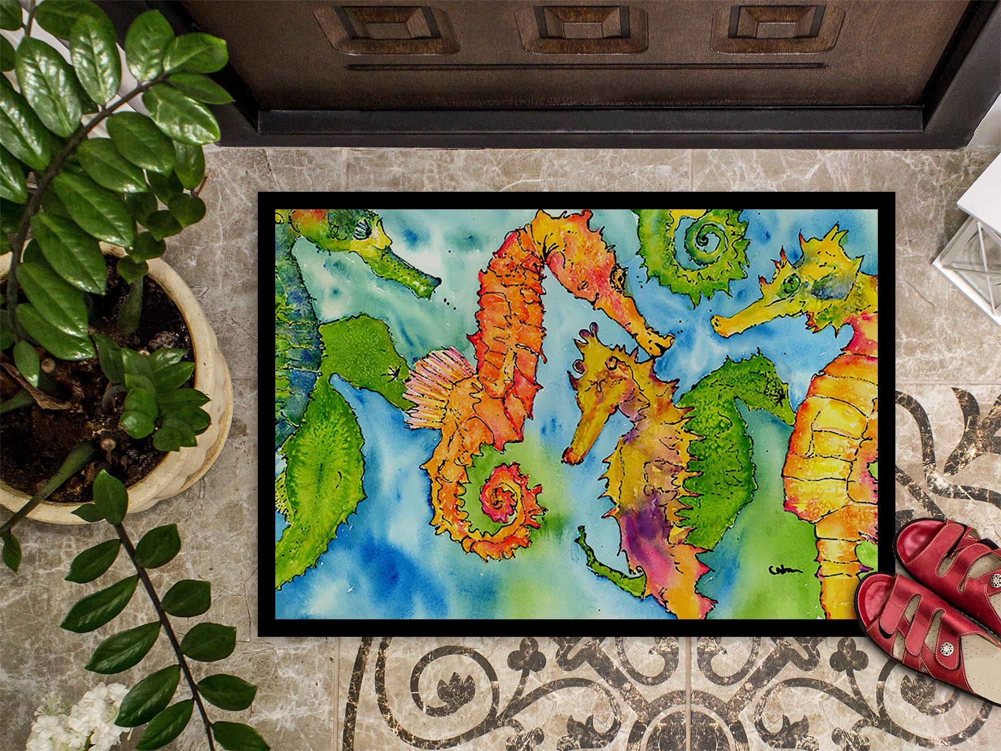 Seahorse Doormat Indoor Outdoor 24H X 36W Front Door Mat Rugs for Entryway, Non Slip Washable Low Pile,