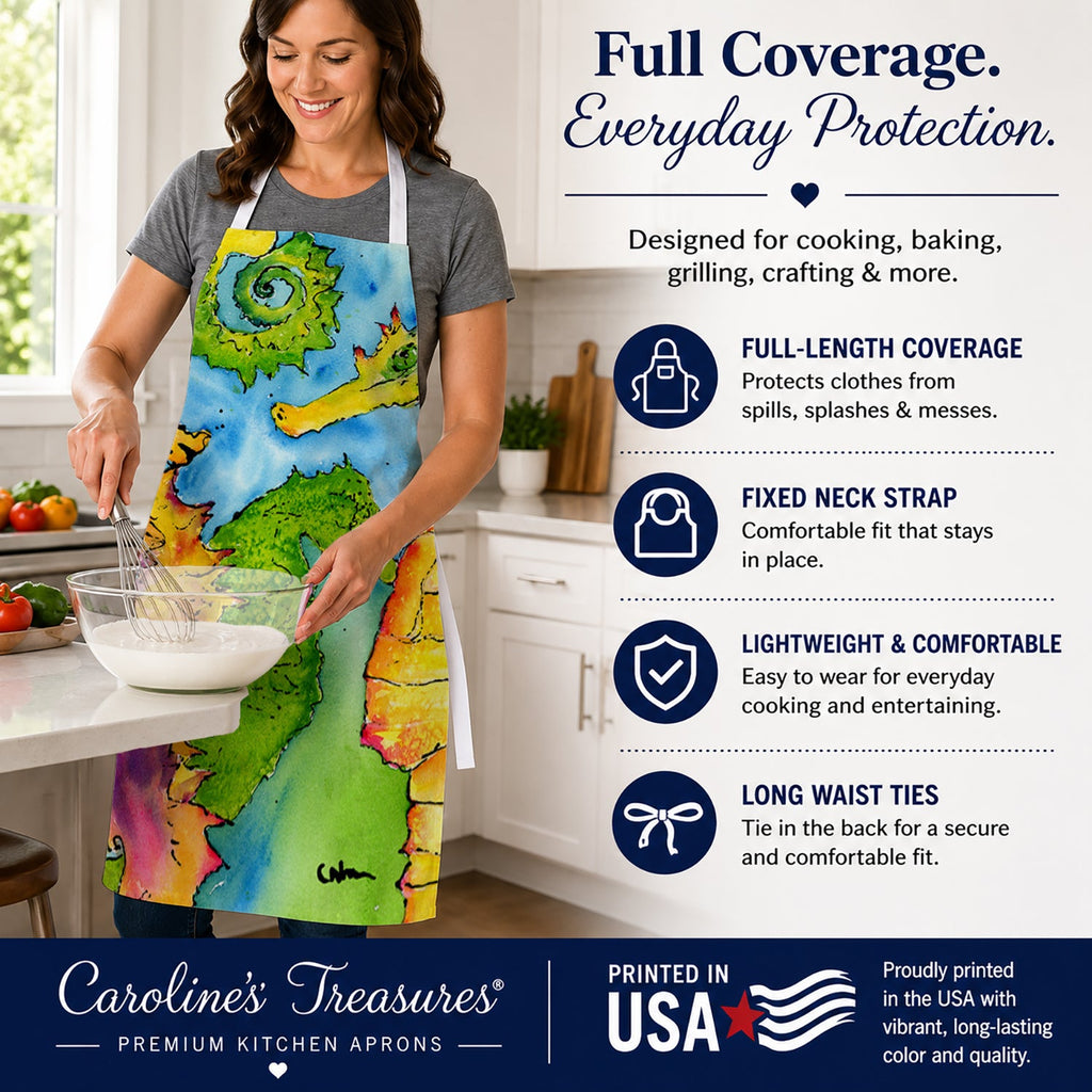 Seahorse Apron Cooking Kitchen Server Baking Crafts Gardening for Adult Women Men, Unisex, Large, Multicolor