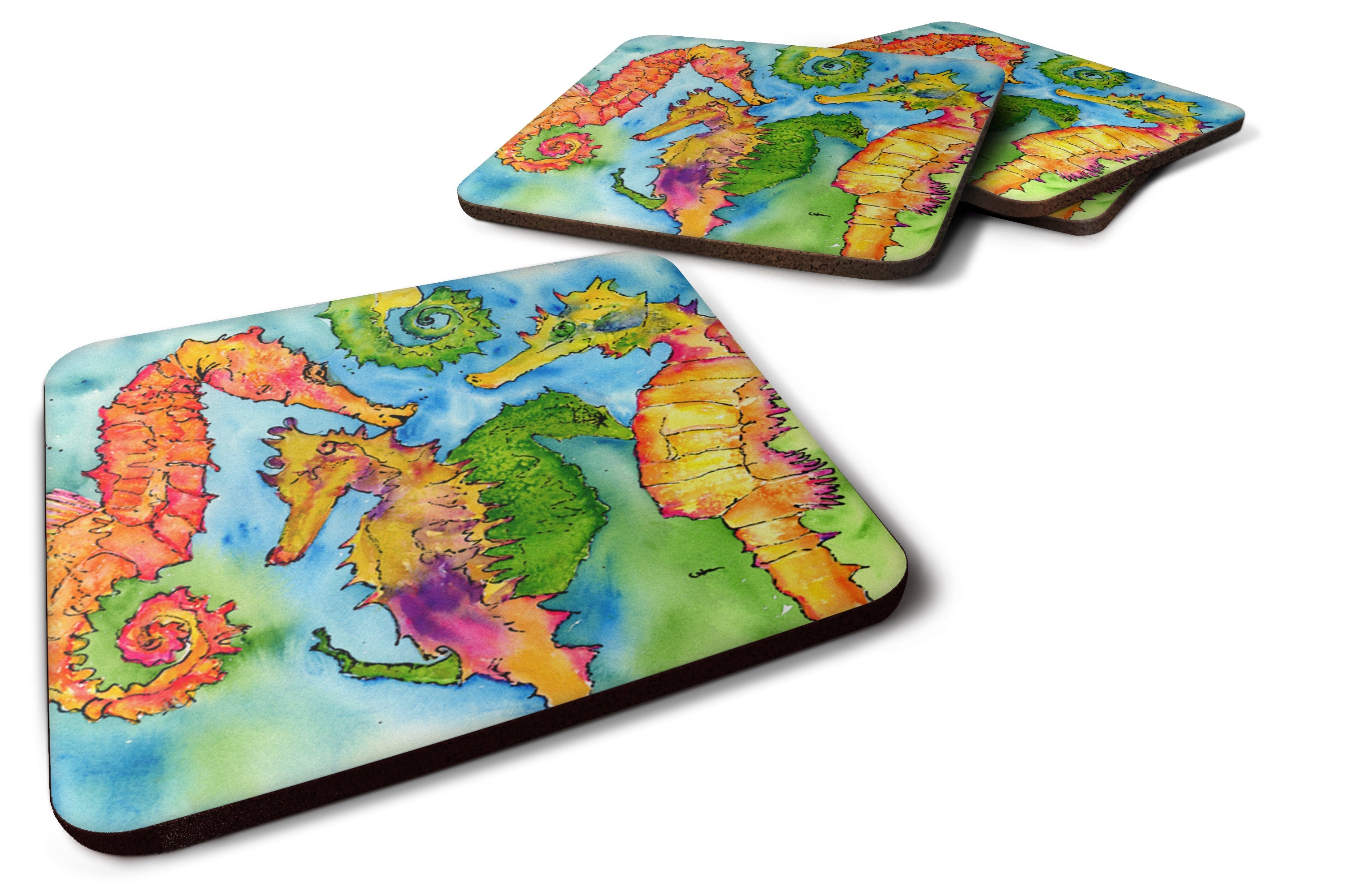 Seahorse Foam Coasters Set of 4 Cup Coasters for Indoor Outdoor, Tabletop Protection, Anti Slip, Mouse pad Material