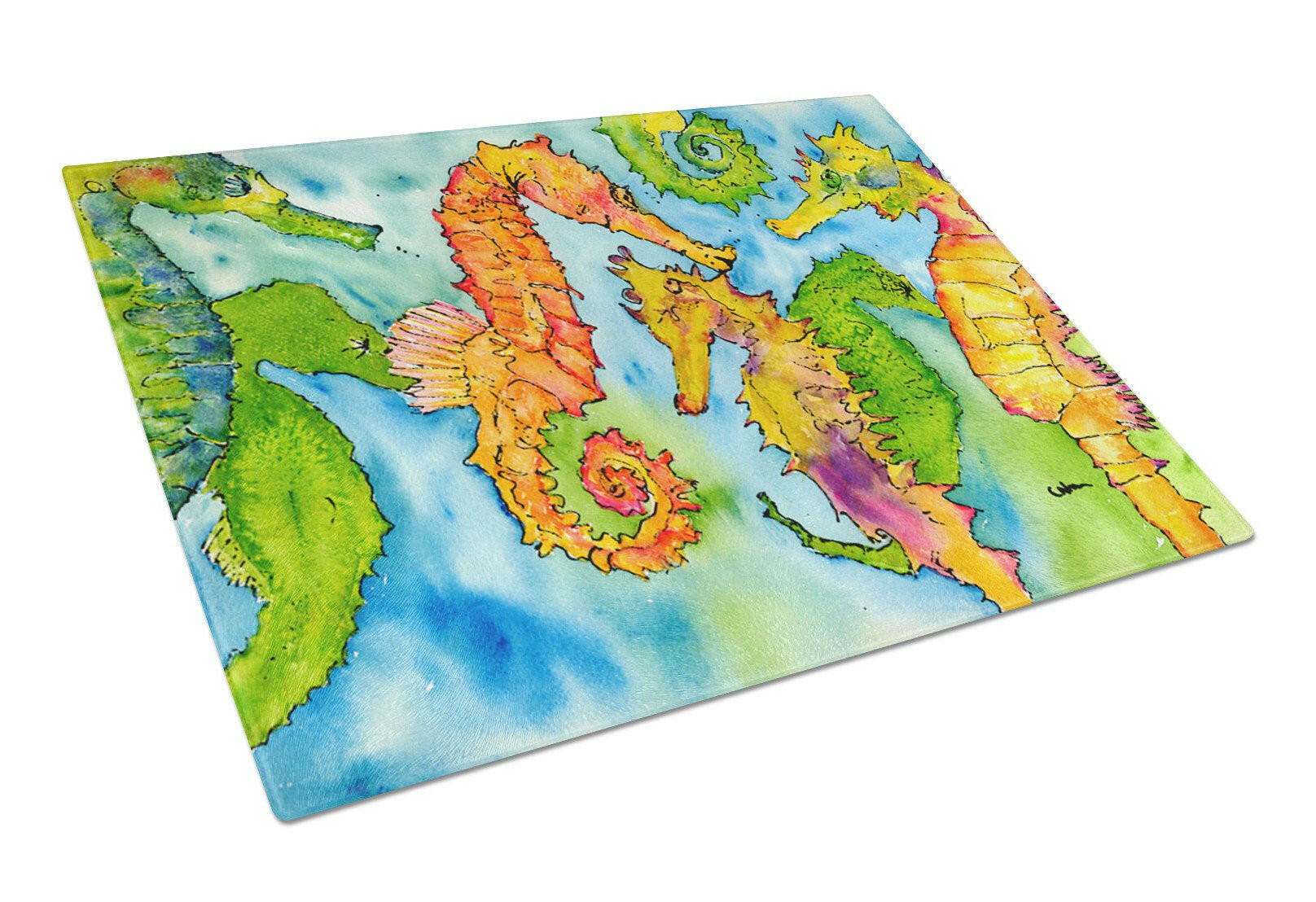 Seahorse Cutting Board Tempered Glass Kitchen Cutting Surface, Heat Resistant Chopping, Non-Slip Feet, Food Prep & Serving