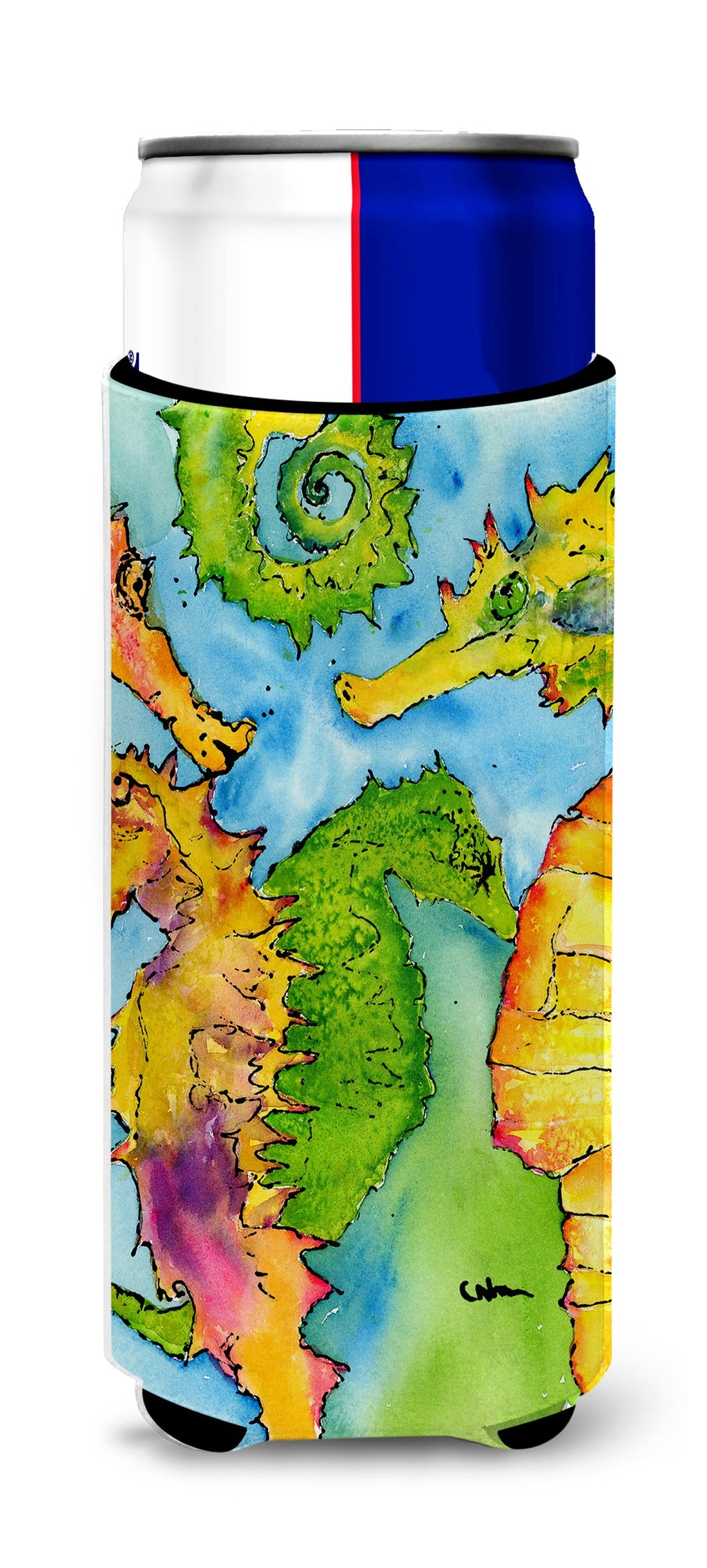 Seahorse Slim Can Hugger , Insulated Foam Hugger for 12 oz Slim Cans, Beer Bottles & Water Bottles, Printed in USA