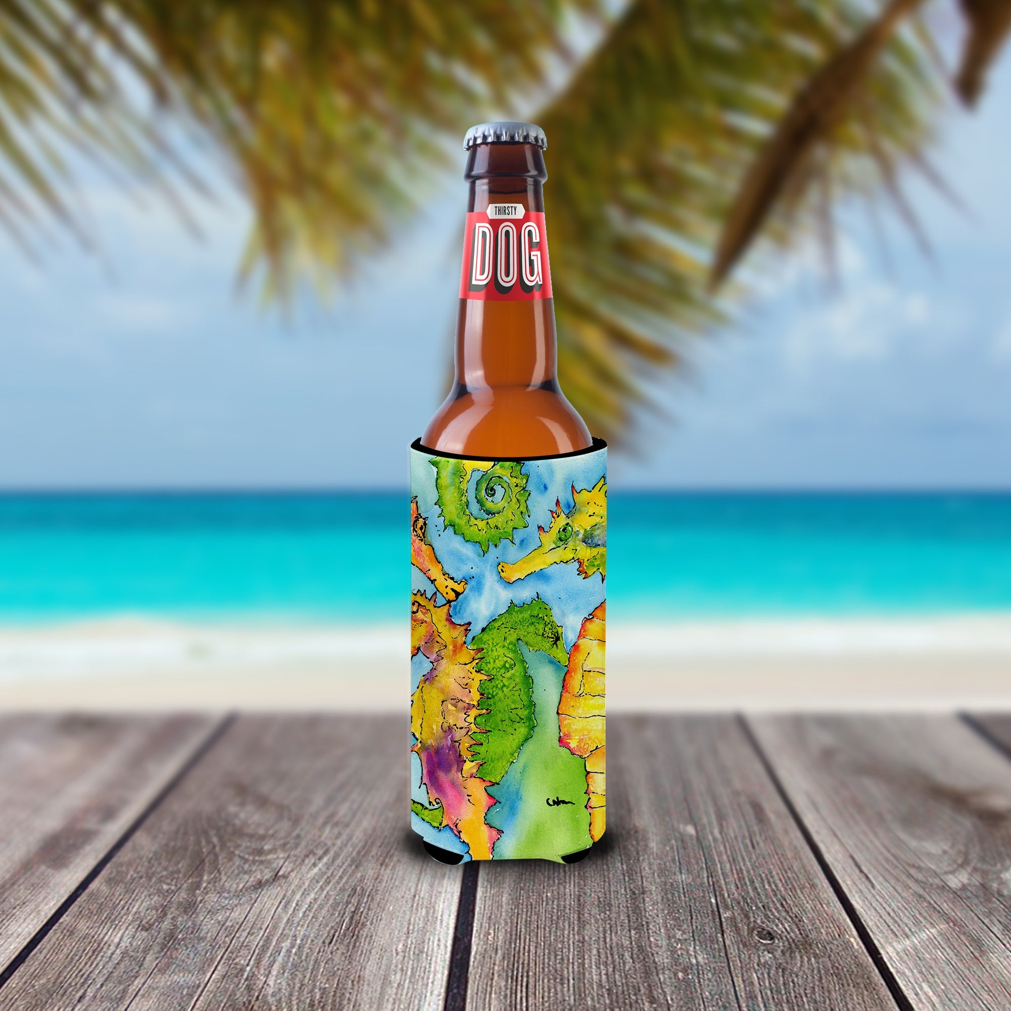 Seahorse Slim Can Hugger , Insulated Foam Hugger for 12 oz Slim Cans, Beer Bottles & Water Bottles, Printed in USA