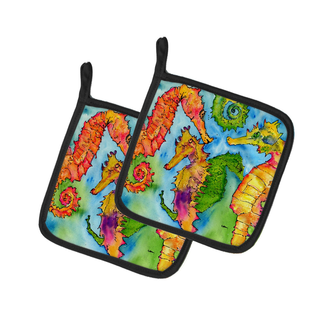Seahorse Pot Holder Set of 2 Heat Resistant Quilted Hot Pads 7.5 x 7.5 Inch, Insulated Kitchen Trivets for Cooking & Baking