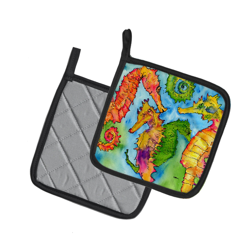 Seahorse Pot Holder Set of 2 Heat Resistant Quilted Hot Pads 7.5 x 7.5 Inch, Insulated Kitchen Trivets for Cooking & Baking