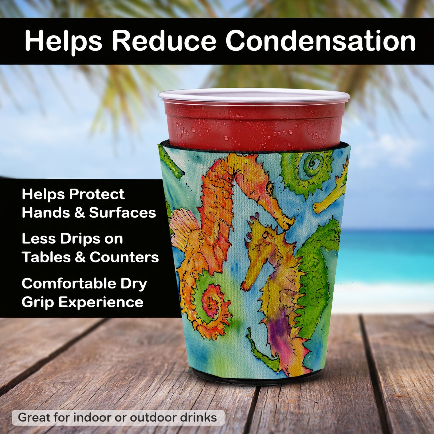 Seahorse Red Cup Hugger Sleeve for 16–22 oz Party Cups, Insulated Foam Drink Holder for Iced Coffee, Tailgate & BBQ Reusable