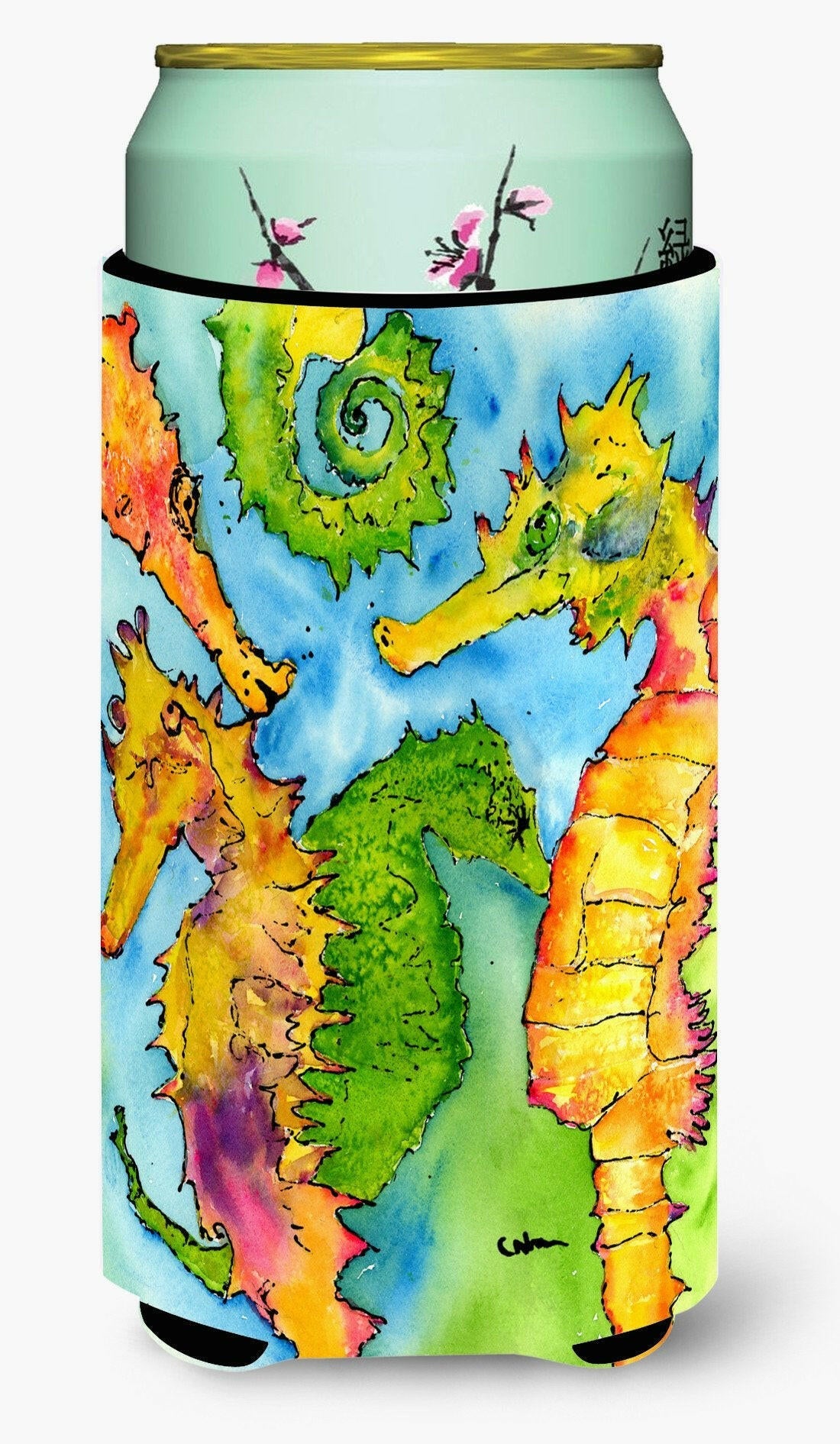 Seahorse Tall Boy Hugger Can Cooler Sleeve Machine Washable Drink Collapsible Insulator Beverage Insulated Holder