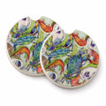 Crab Shrimp Oysters Set of 2 Cup Holder Car Coasters Absorbent Round Sandstone Coasters Gifts for Men or Women, 2.5, Multicolor