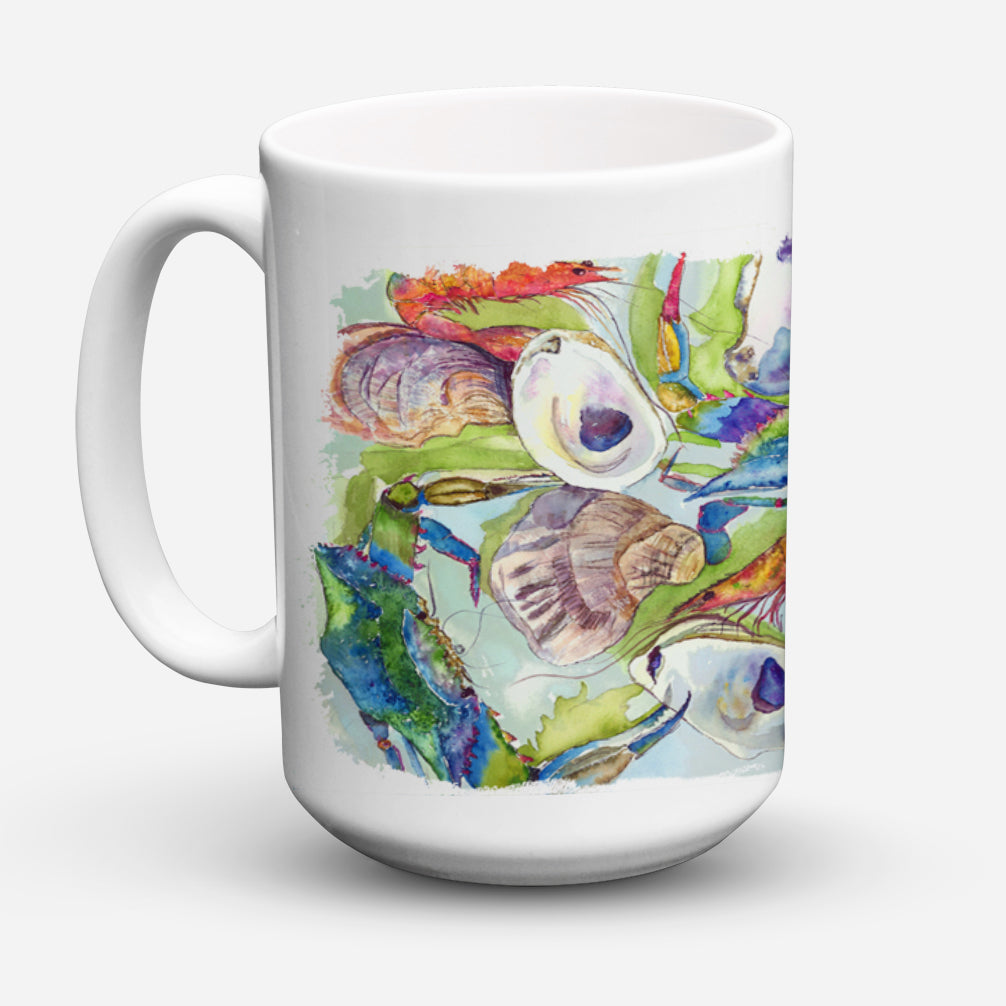 Crab Shrimp Oysters Ceramic Coffee Mug 15 oz Decorative Large C Handle Mug Cup for Tea, Cocoa Hot Chocolate