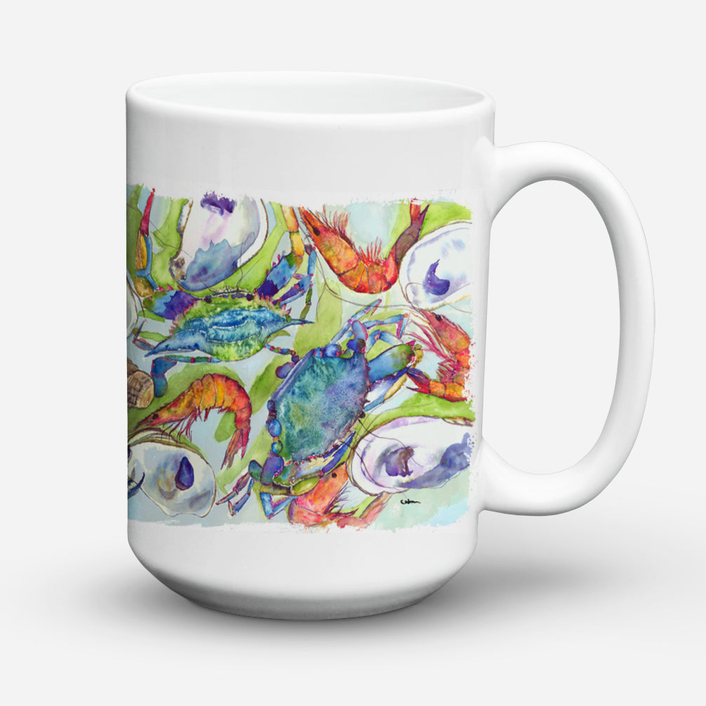 Crab Shrimp Oysters Ceramic Coffee Mug 15 oz Decorative Large C Handle Mug Cup for Tea, Cocoa Hot Chocolate