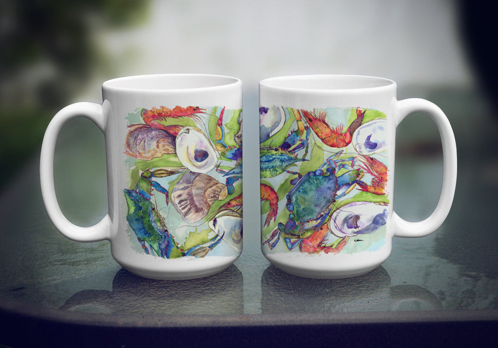 Crab Shrimp Oysters Ceramic Coffee Mug 15 oz Decorative Large C Handle Mug Cup for Tea, Cocoa Hot Chocolate