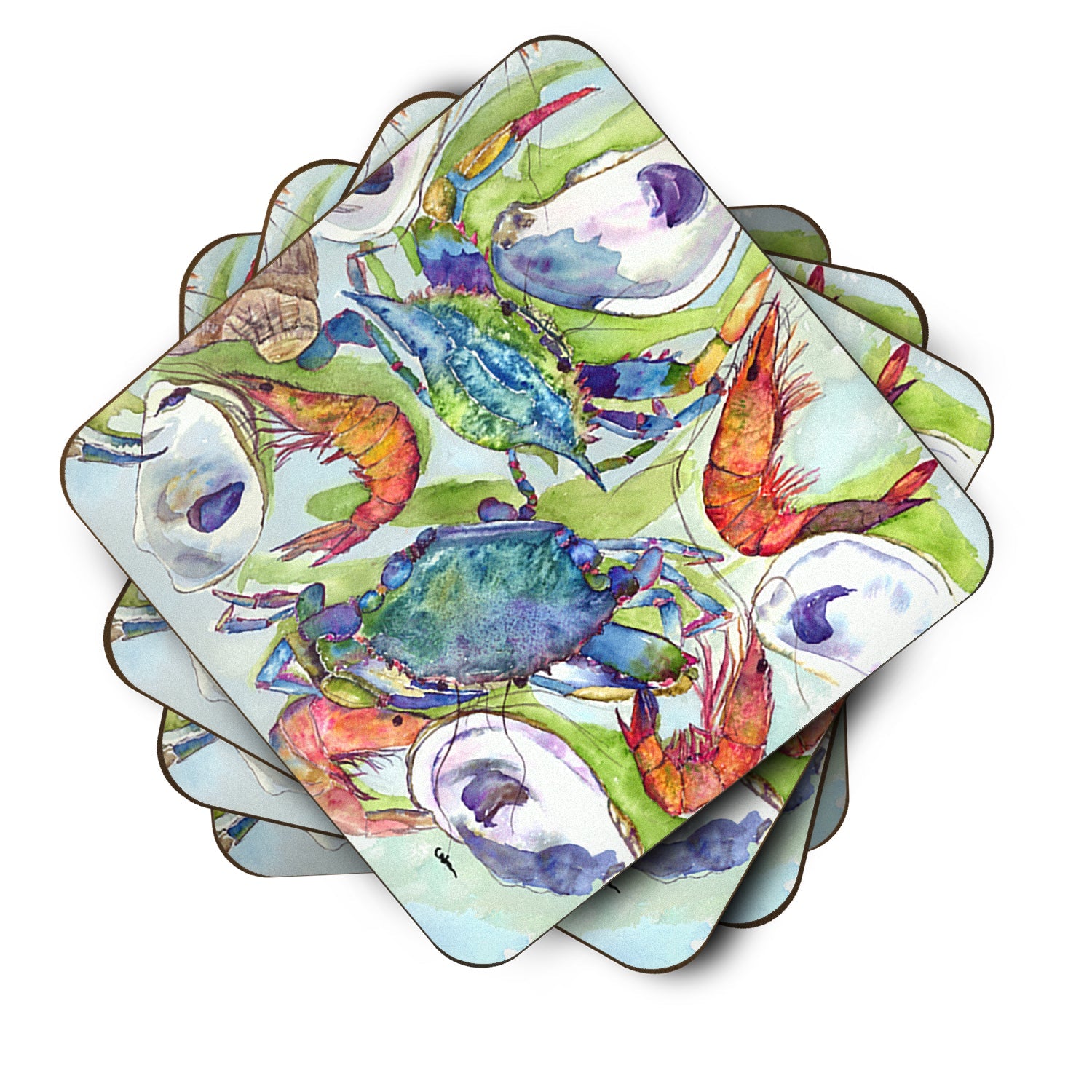 Crab Shrimp Oysters Foam Coasters Set of 4 Cup Coasters for Indoor Outdoor, Tabletop Protection, Anti Slip, Mouse pad Material