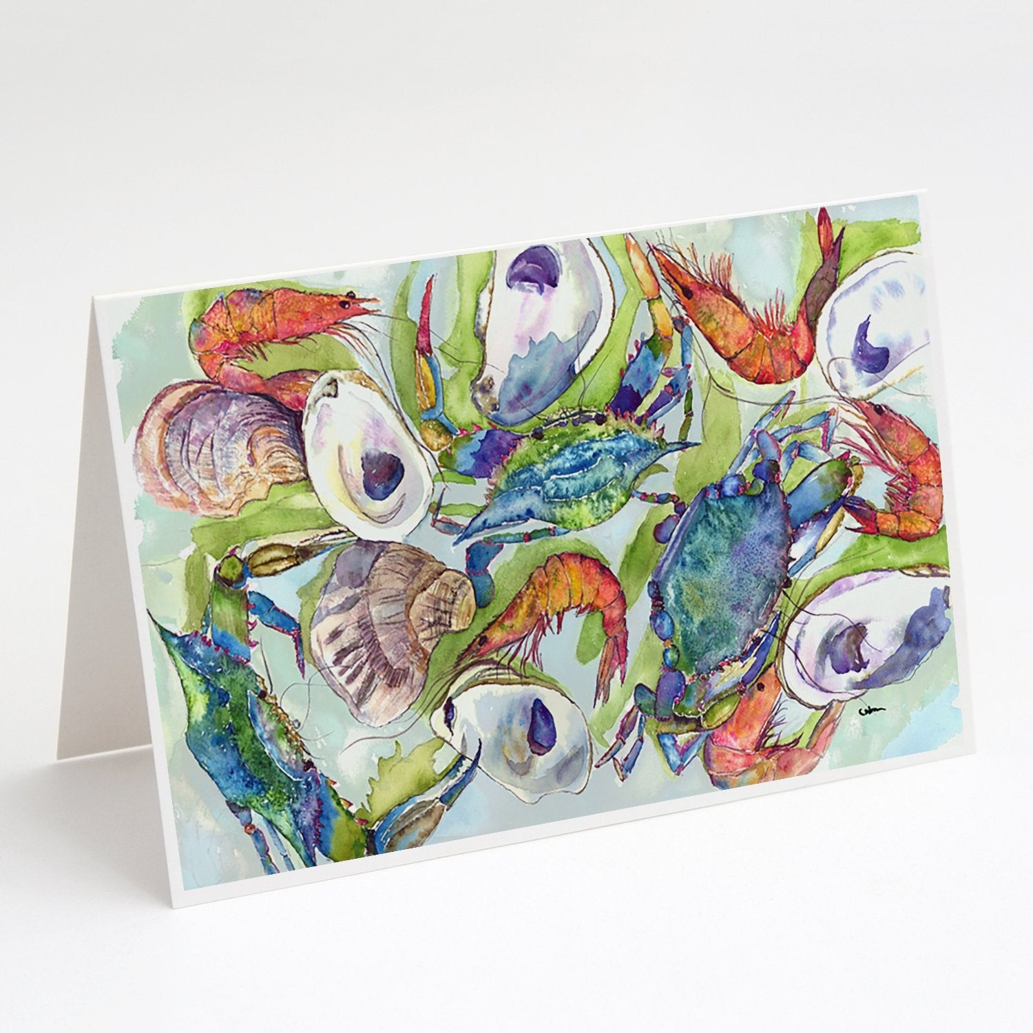Crab Shrimp Oysters Greeting Cards Pack of 8 Blank Cards with Envelopes Whimsical A7 Size 5x7