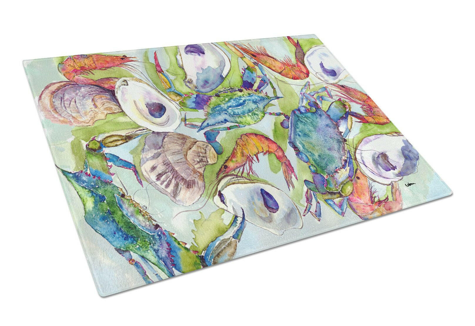 Crab Shrimp Oysters Cutting Board Tempered Glass Kitchen Cutting Surface, Heat Resistant Chopping, Non-Slip Feet, Food Prep & Serving