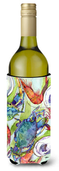 Crab Shrimp Oysters Wine Bottle Hugger Gift Sleeve for Standard 750 ml Bottles, Insulated Reusable Also Fits Mini Shot & Pint Bottles