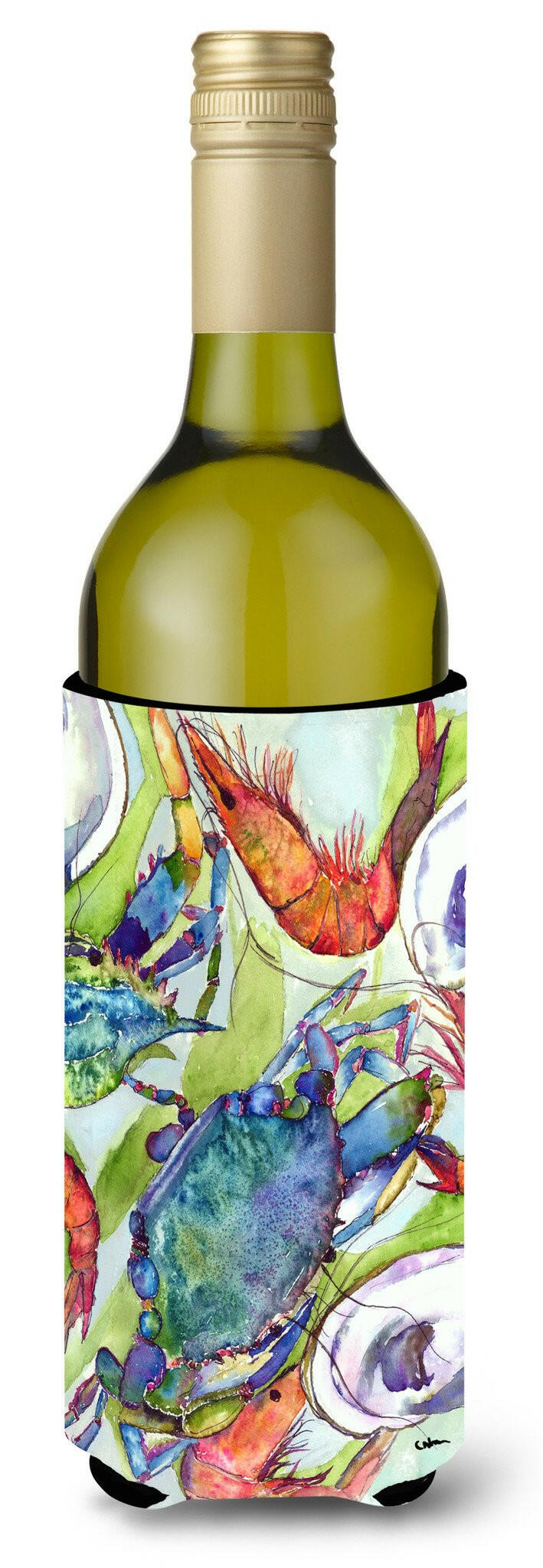 Crab Shrimp Oysters Wine Bottle Hugger Gift Sleeve for Standard 750 ml Bottles, Insulated Reusable Also Fits Mini Shot & Pint Bottles