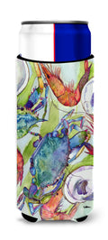 Crab Shrimp Oysters Slim Can Hugger , Insulated Foam Hugger for 12 oz Slim Cans, Beer Bottles & Water Bottles, Printed in USA